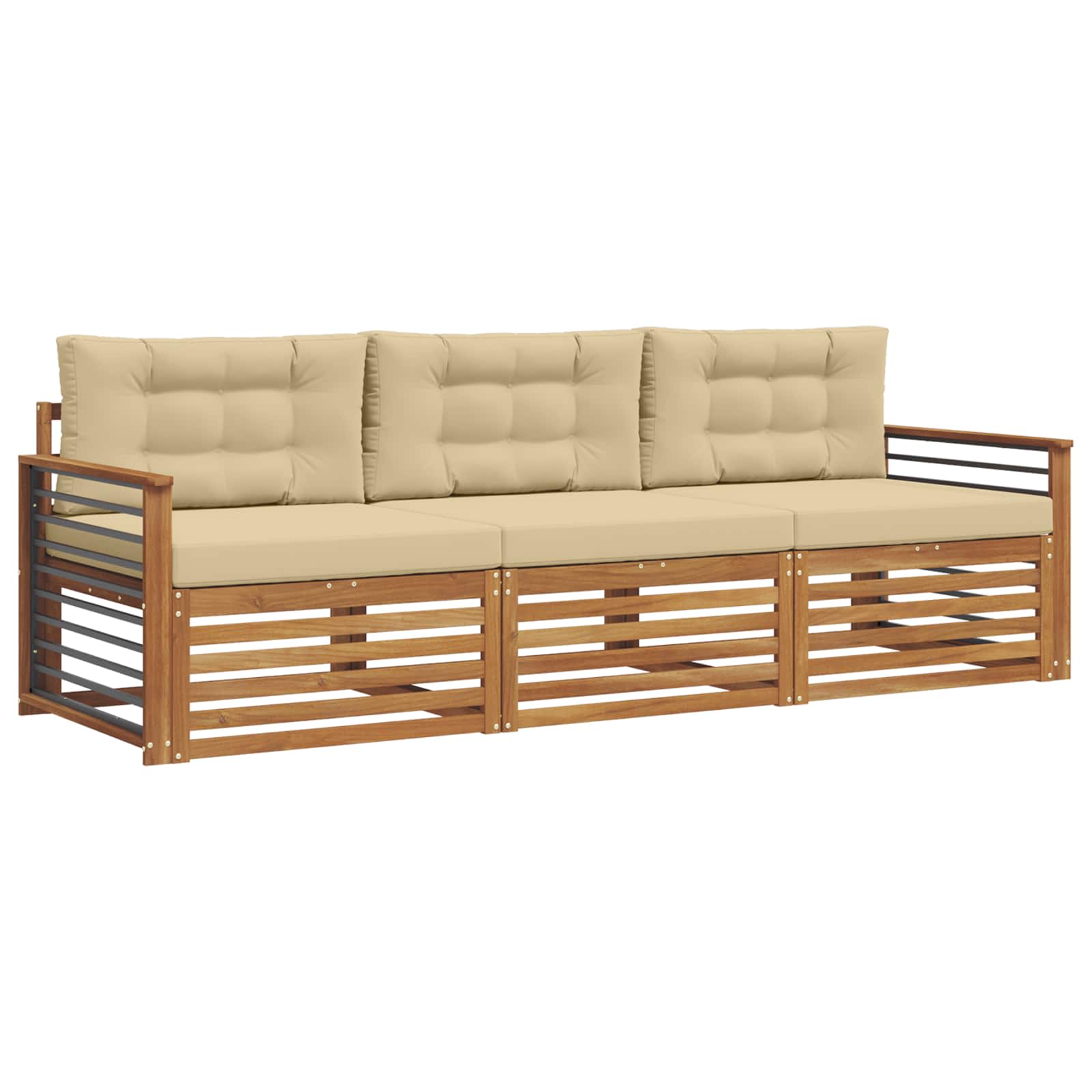 Set di divani da esterno con cuscino 3 pcs Naturale e Beige | homemem39