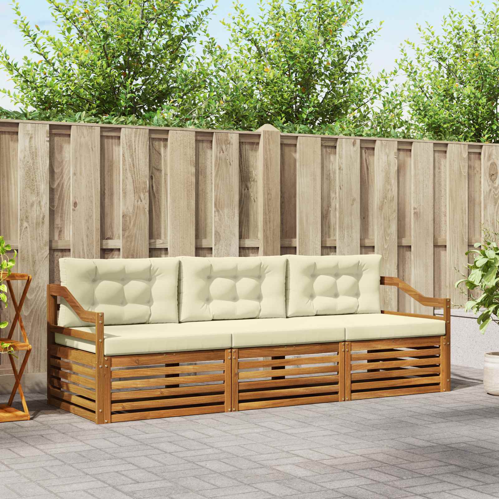 Set di divani da esterno con cuscino 3 pcs Naturale e Crema | homemem39