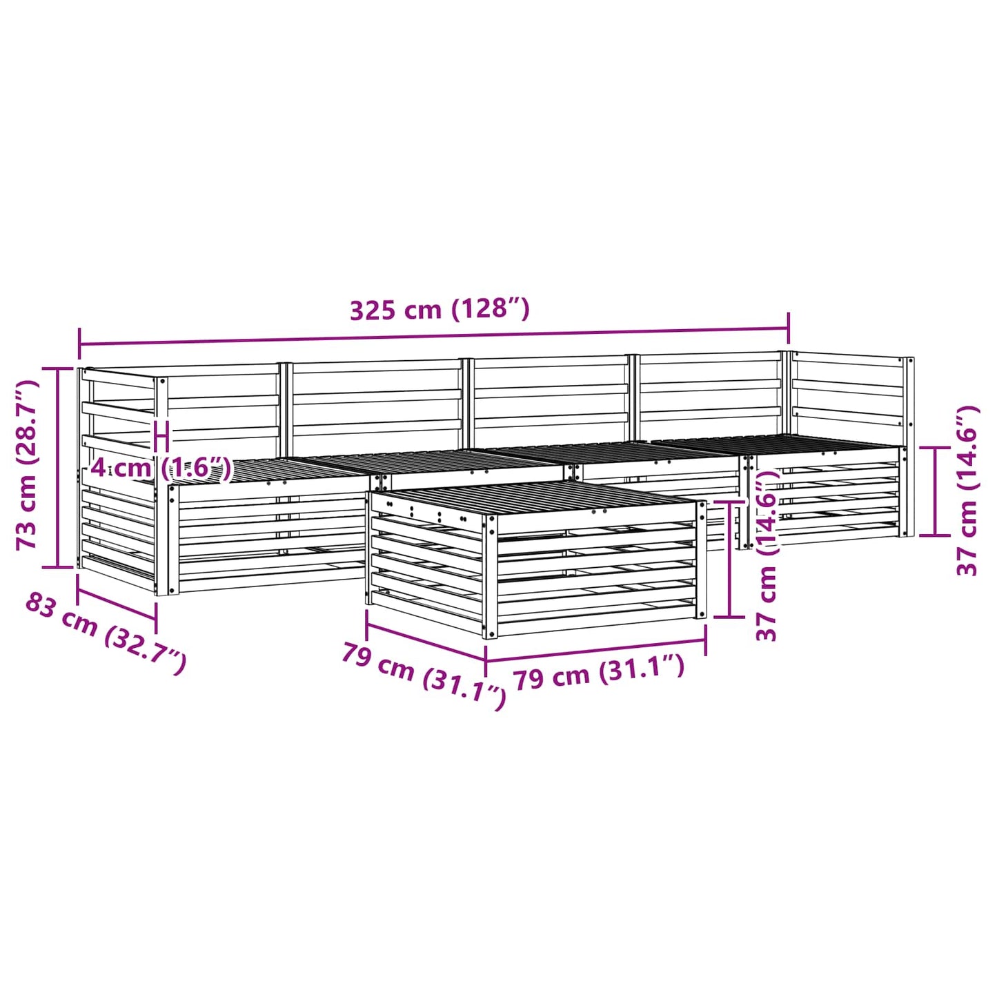 Set di divani da esterno 5 pcs Naturale | homemem39