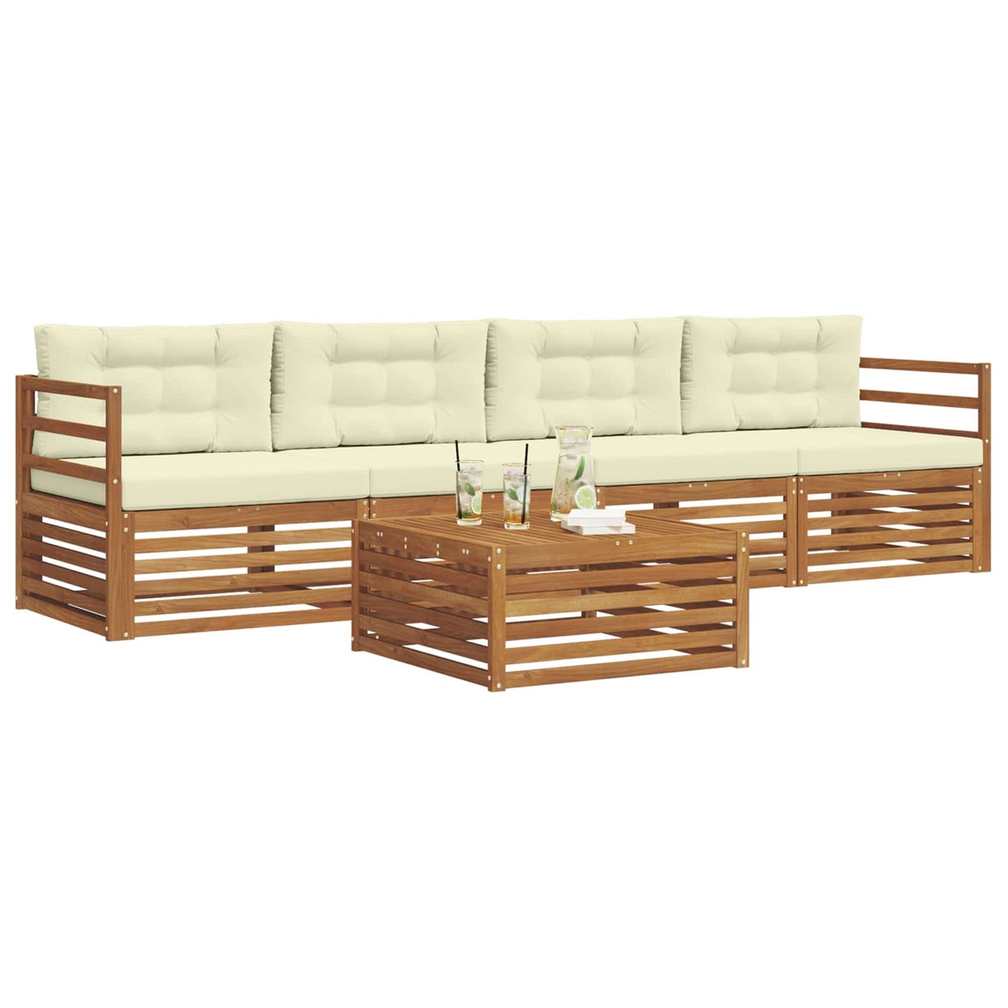 Set di divani da esterno con cuscino 5 pcs Naturale e Crema | homemem39
