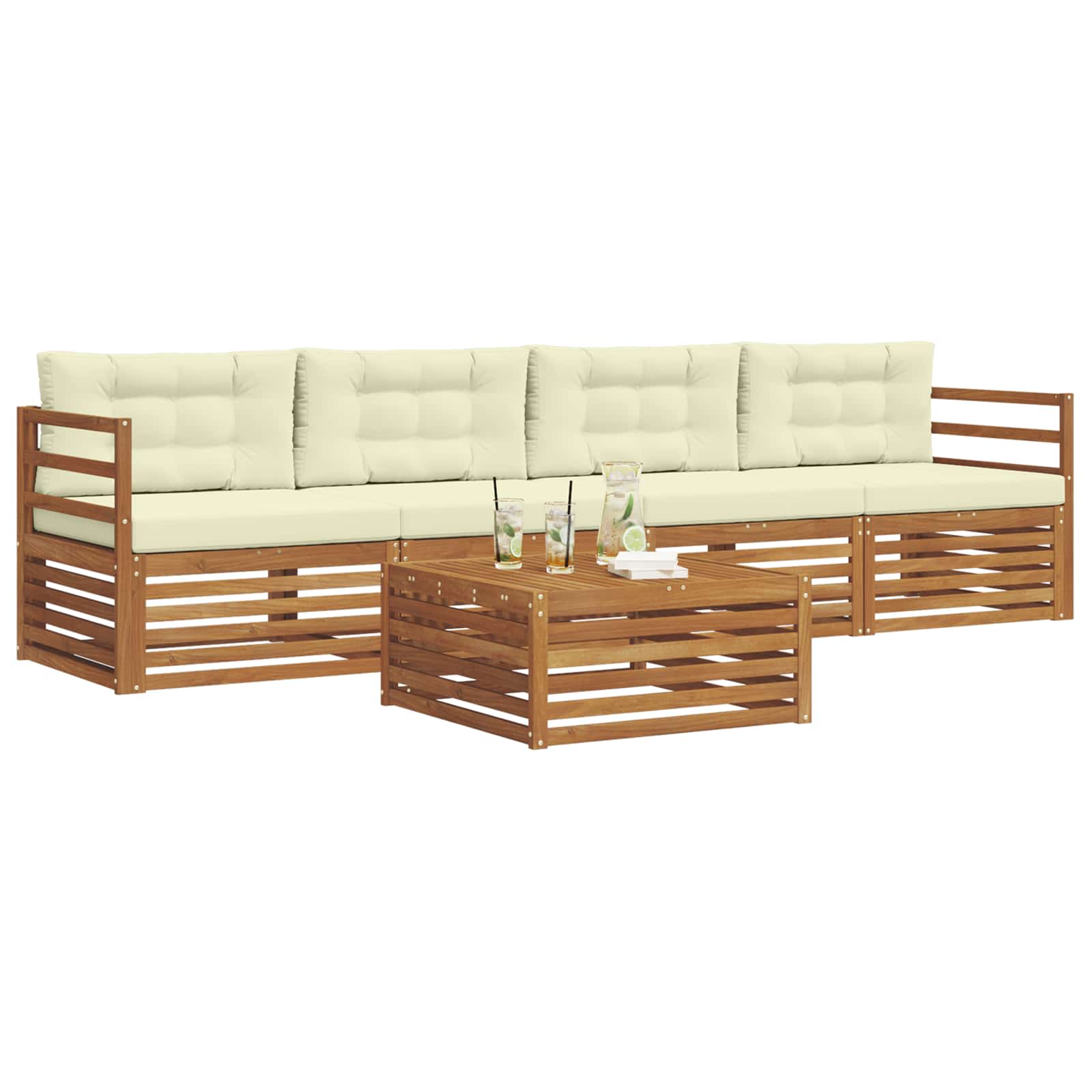 Set di divani da esterno con cuscino 5 pcs Naturale e Crema | homemem39