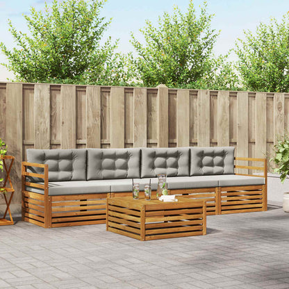 Set di divani da esterno 5 pcs Grigio Naturale e Chiaro