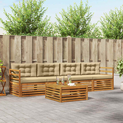 Set di divani da esterno con cuscino 5 pcs Naturale e Beige | homemem39