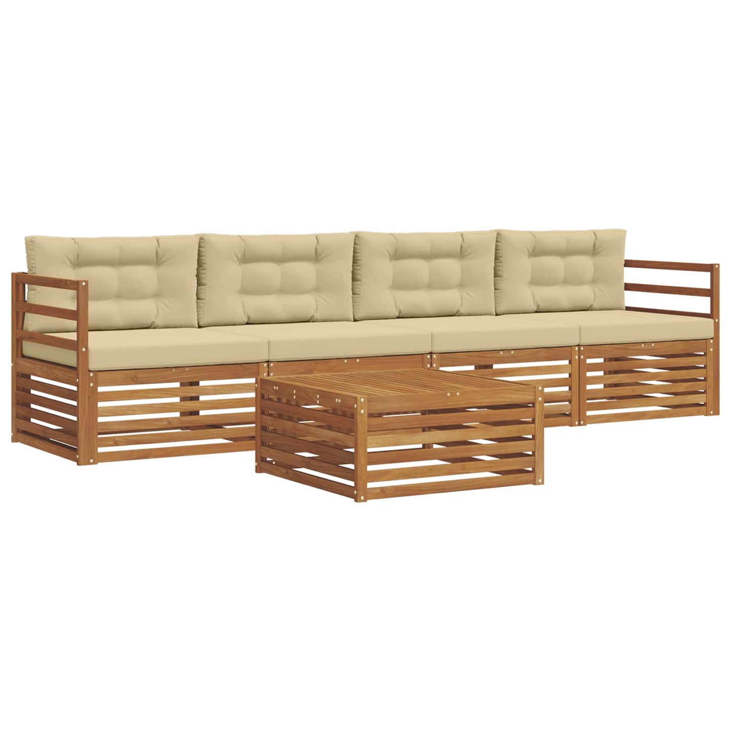 Set di divani da esterno con cuscino 5 pcs Naturale e Beige | homemem39