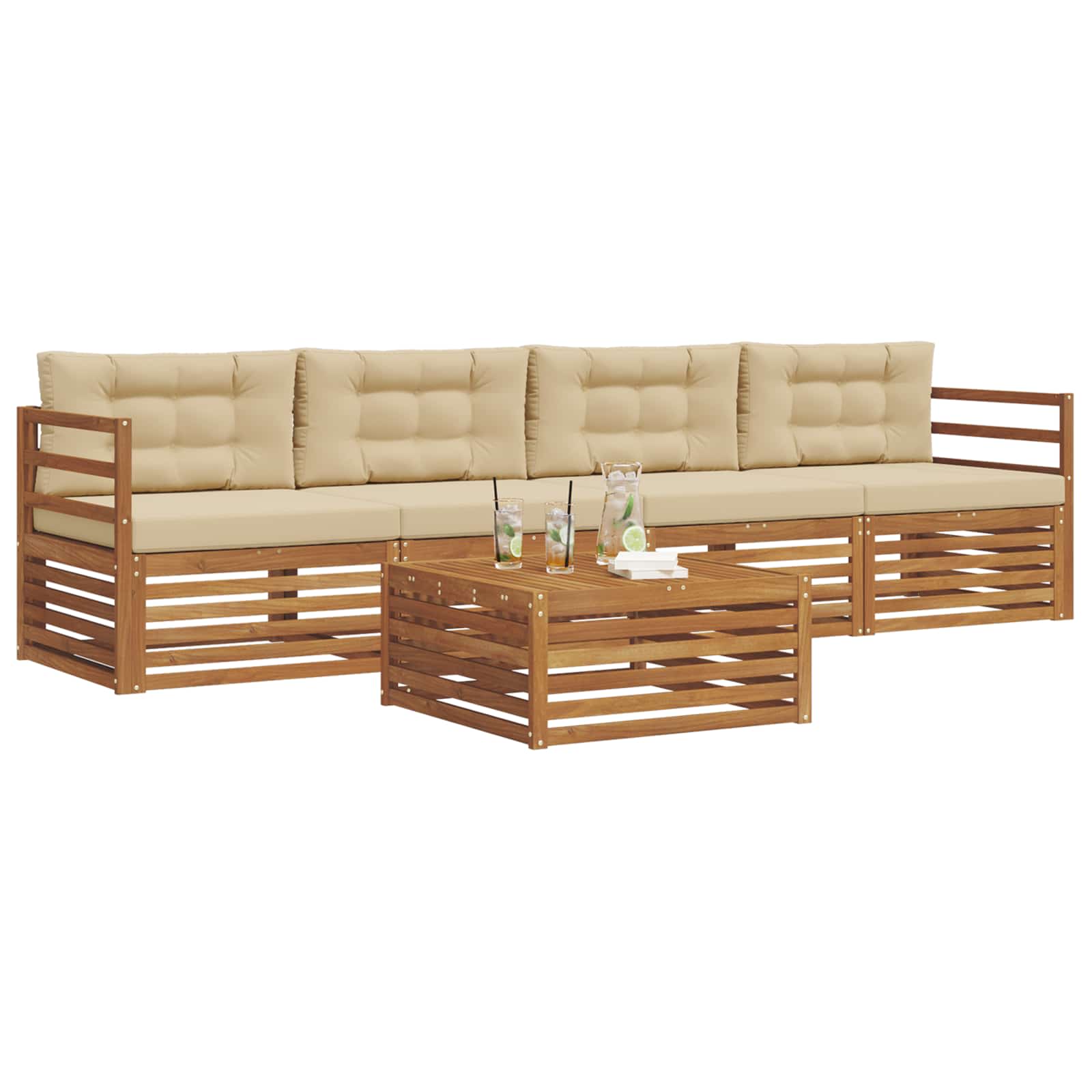 Set di divani da esterno con cuscino 5 pcs Naturale e Beige | homemem39