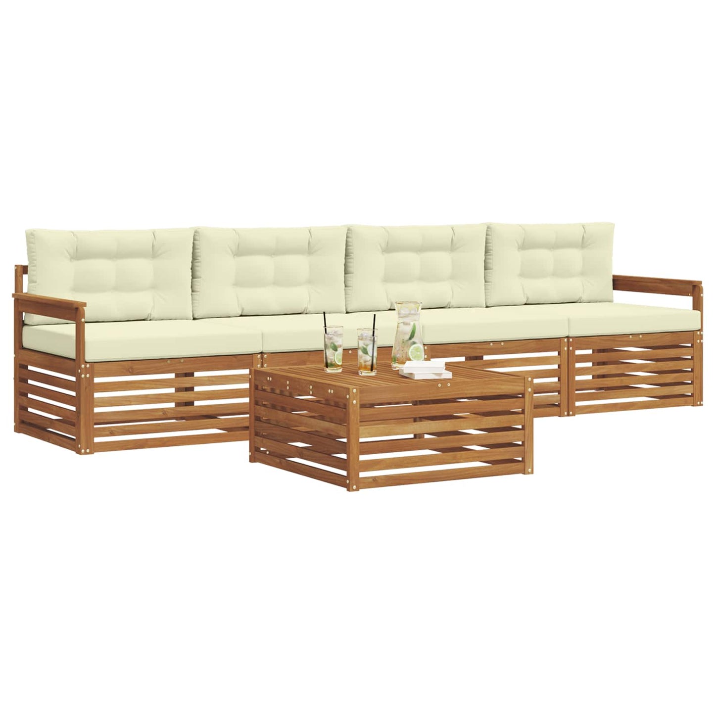 Set di divani da esterno con cuscino 5 pcs Naturale e Crema | homemem39
