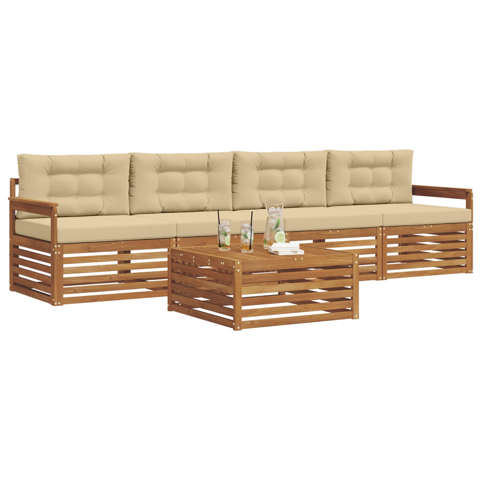 Set di divani da esterno con cuscino 5 pcs Naturale e Beige | homemem39