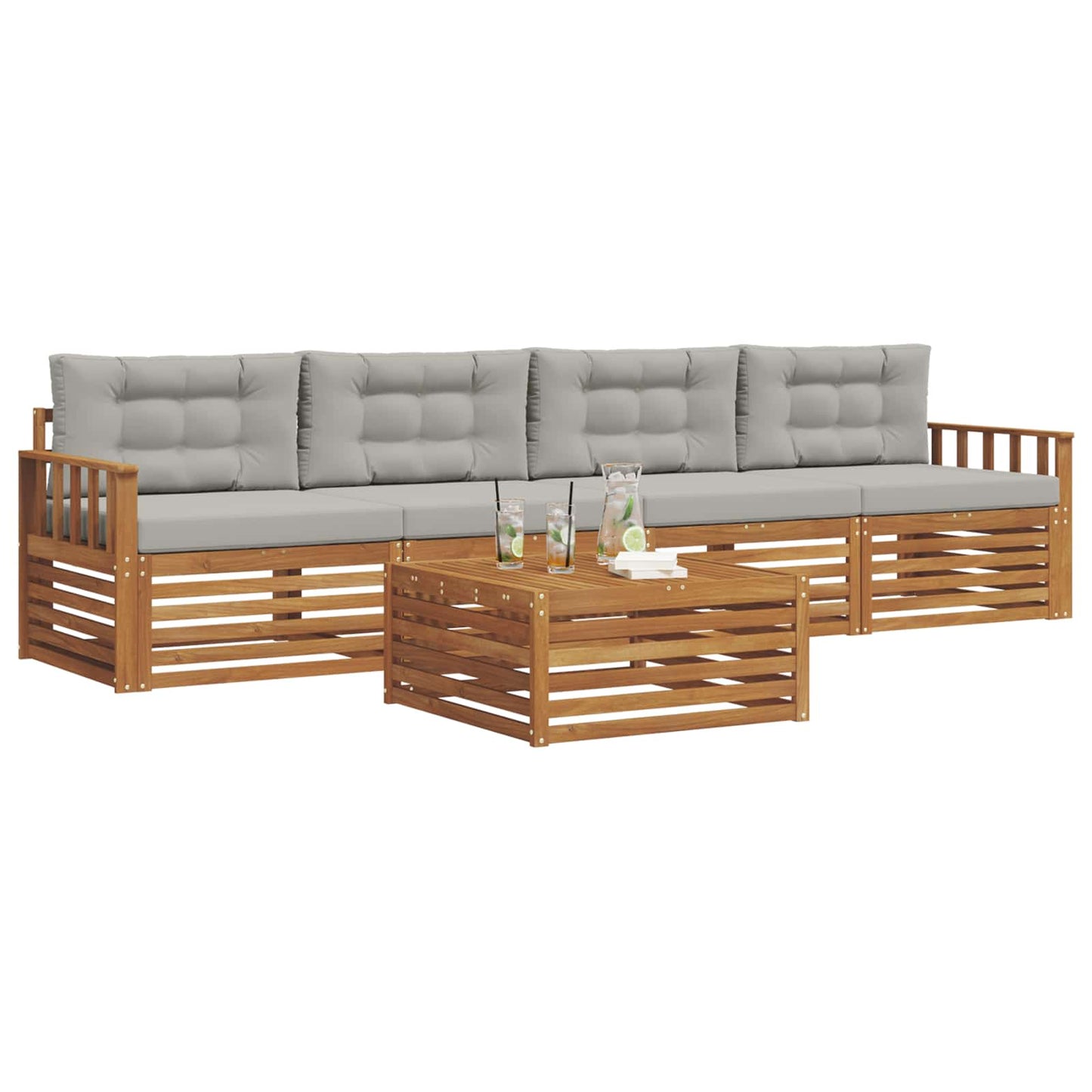 Set di divani da esterno 5 pcs Grigio Naturale e Chiaro | homemem39