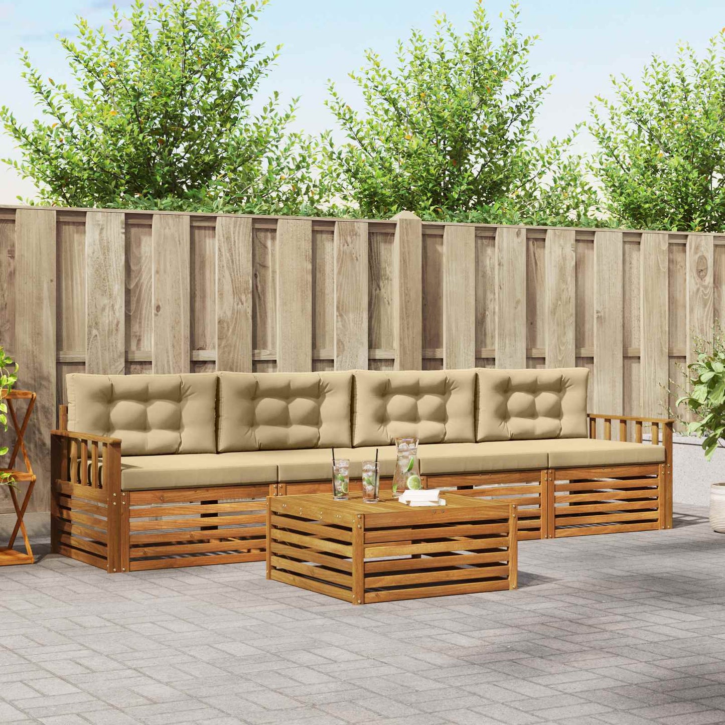 Set di divani da esterno con cuscino 5 pcs Naturale e Beige