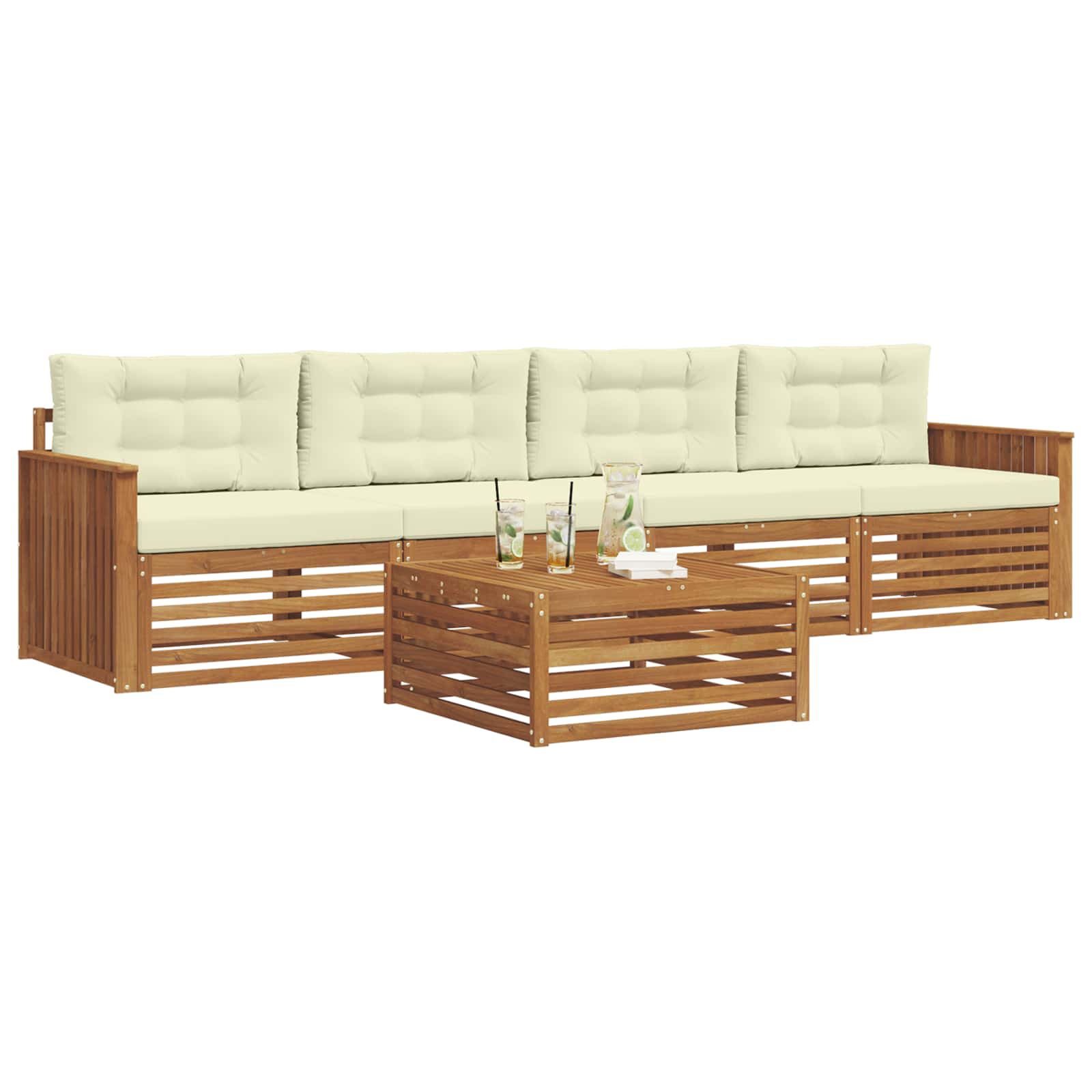 Set di divani da esterno con cuscino 5 pcs Naturale e Crema | homemem39
