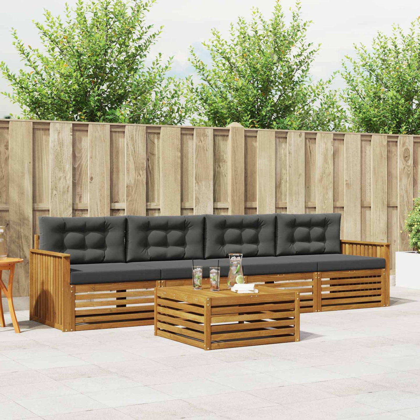 Set di divani da esterno con cuscino 5 pcs Naturale e Antracite | homemem39