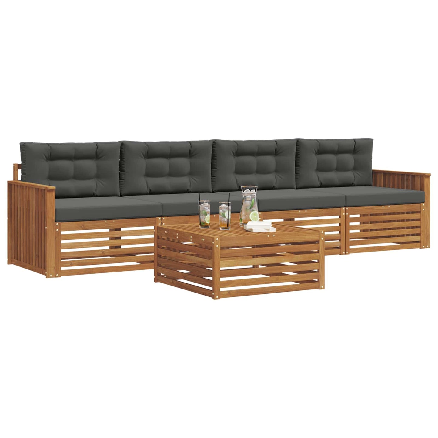 Set di divani da esterno con cuscino 5 pcs Naturale e Antracite | homemem39