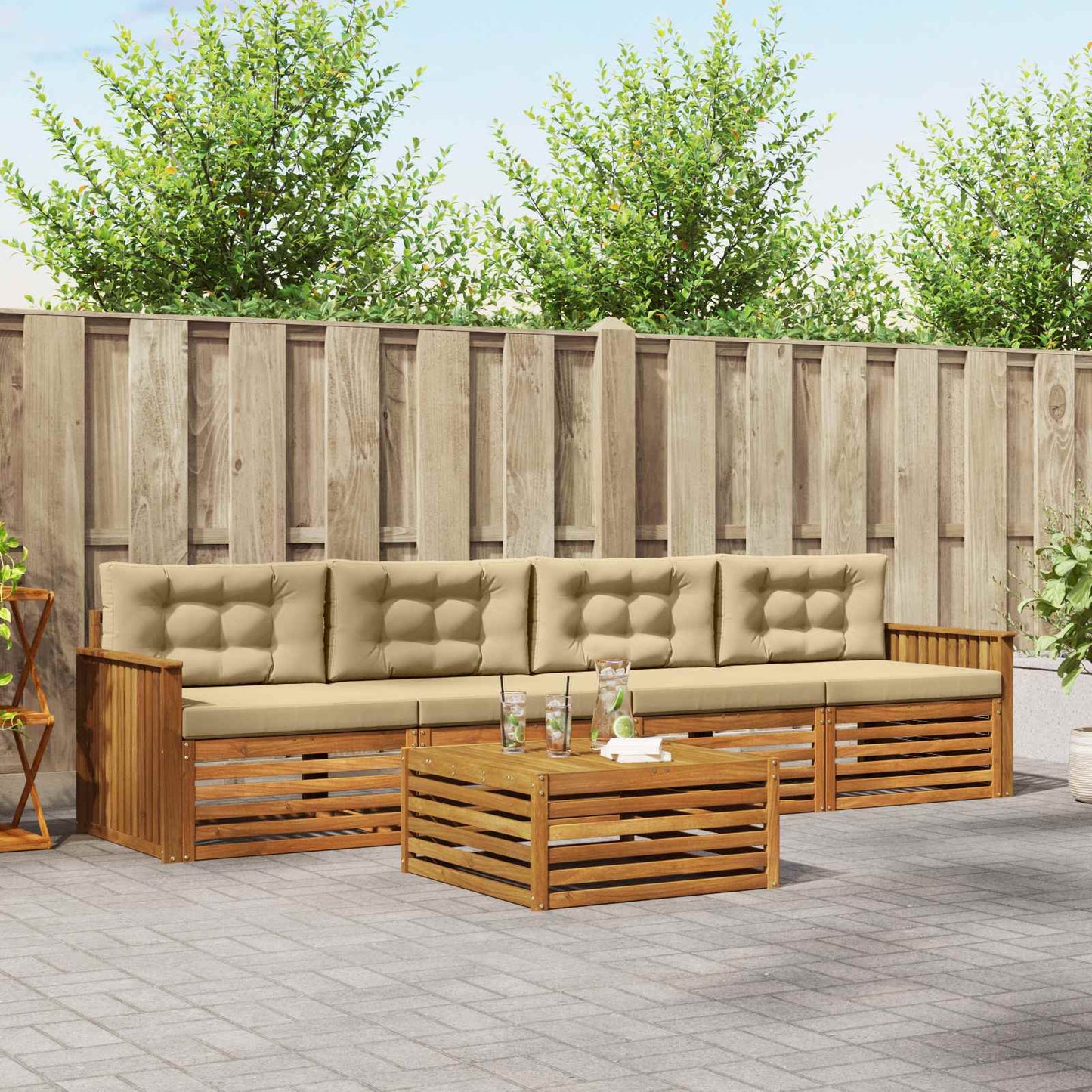 Set di divani da esterno con cuscino 5 pcs Naturale e Beige