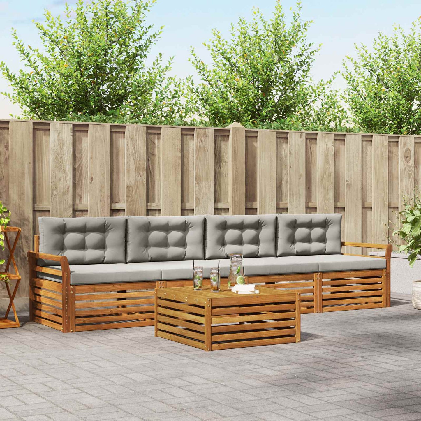 Set di divani da esterno 5 pcs Grigio Naturale e Chiaro