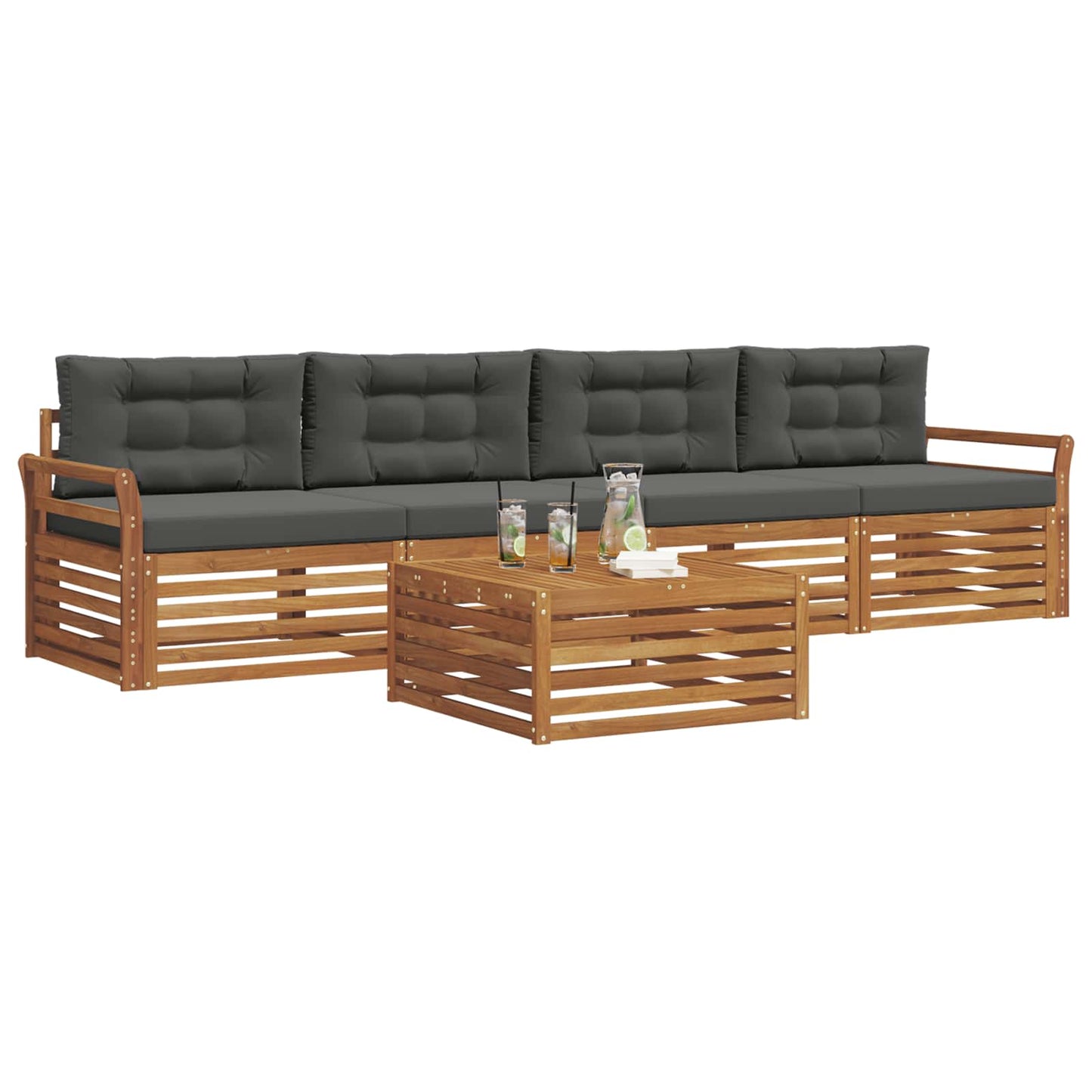 Set di divani da esterno con cuscino 5 pcs Naturale e Antracite | homemem39