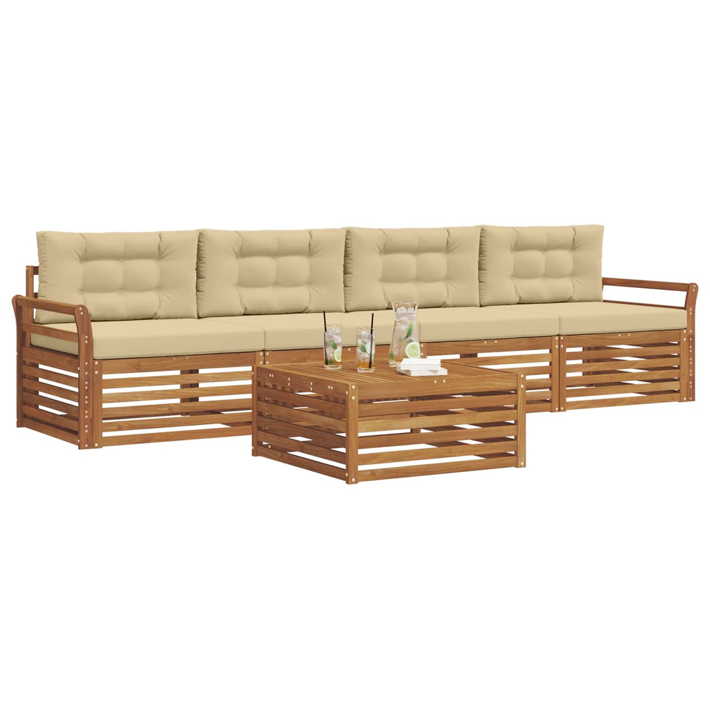 Set di divani da esterno con cuscino 5 pcs Naturale e Beige | homemem39