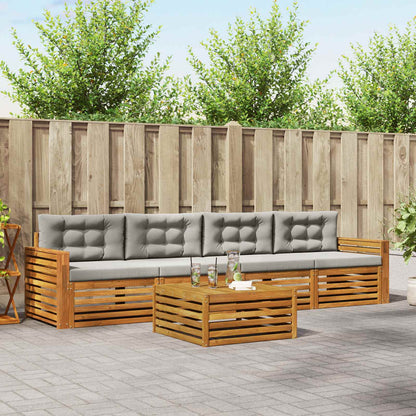 Set di divani da esterno 5 pcs Grigio Naturale e Chiaro