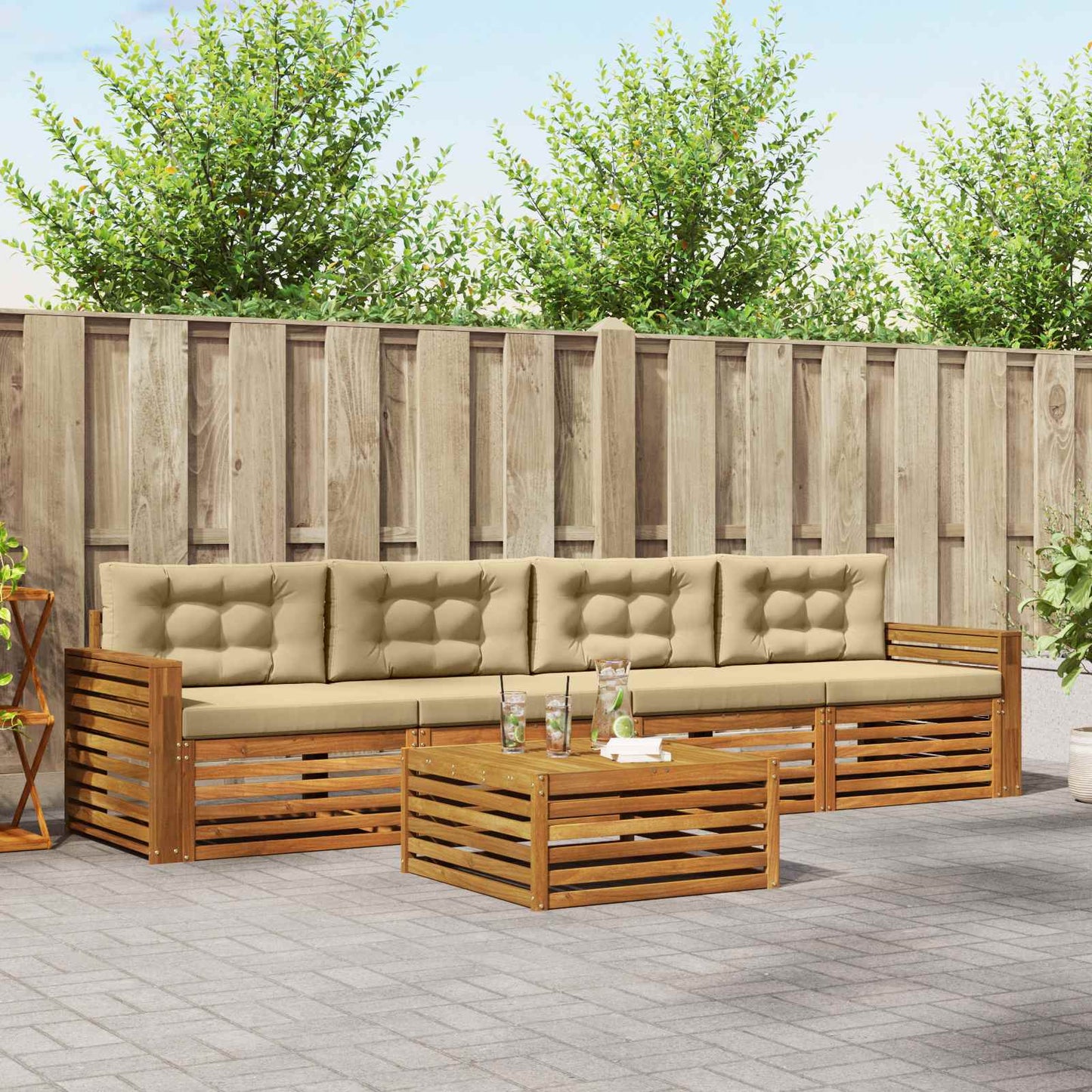 Set di divani da esterno con cuscino 5 pcs Naturale e Beige | homemem39