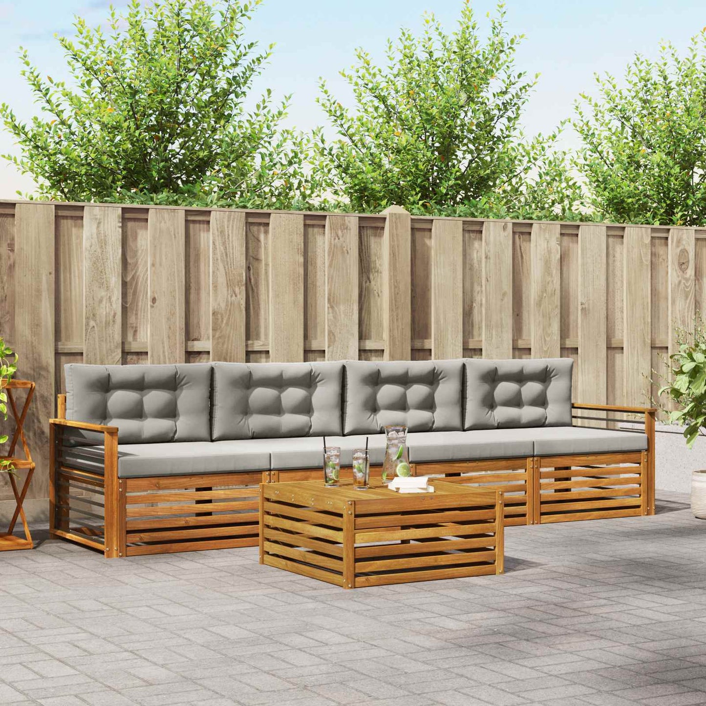 Set di divani da esterno 5 pcs Grigio Naturale e Chiaro