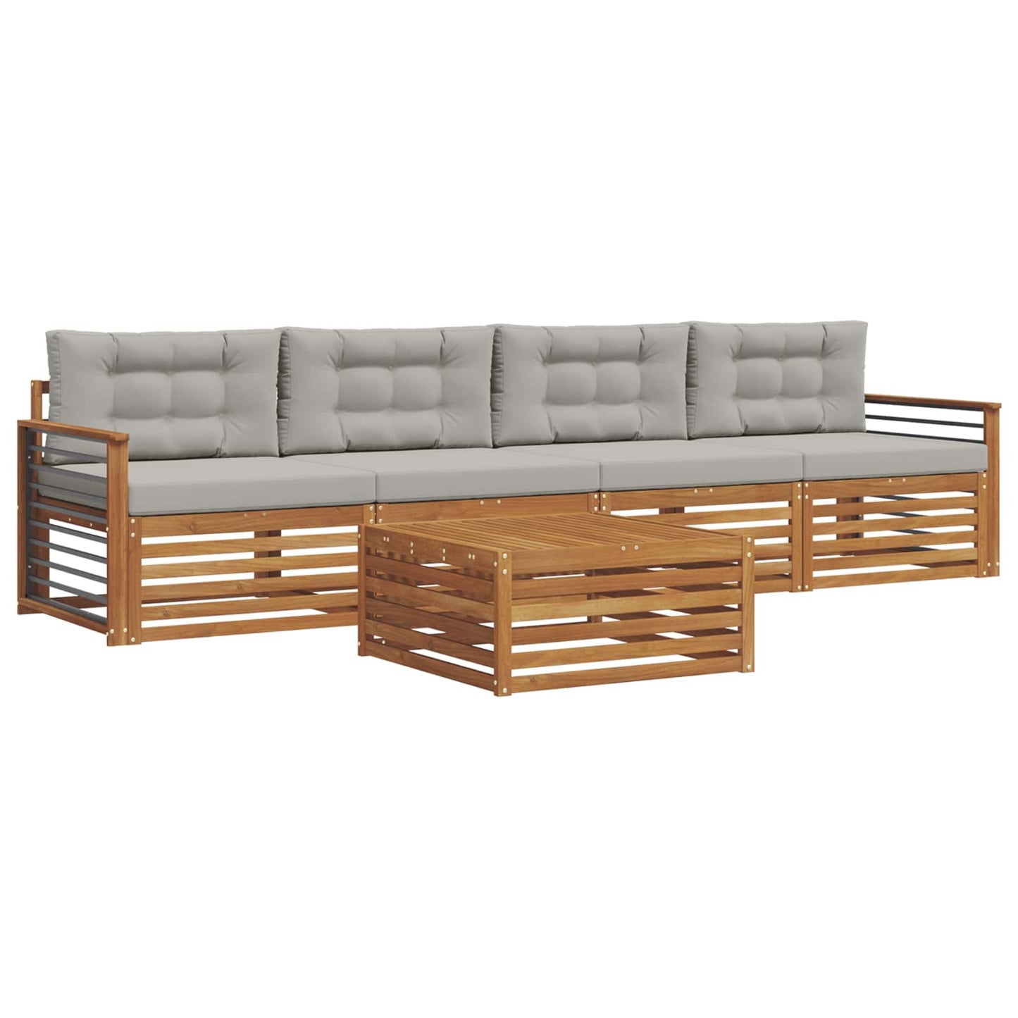 Set di divani da esterno 5 pcs Grigio Naturale e Chiaro
