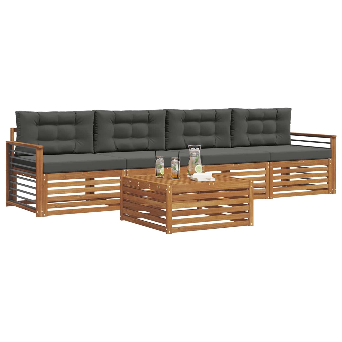 Set di divani da esterno con cuscino 5 pcs Naturale e Antracite