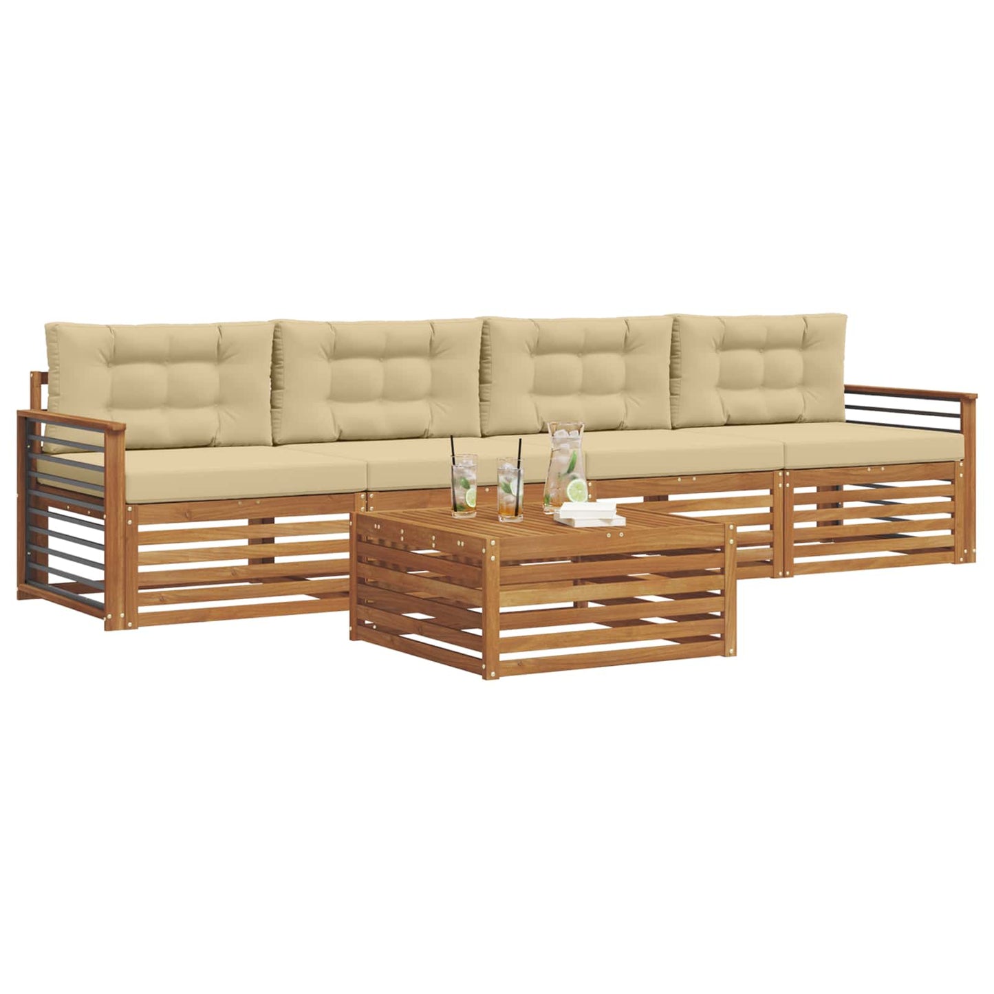 Set di divani da esterno con cuscino 5 pcs Naturale e Beige