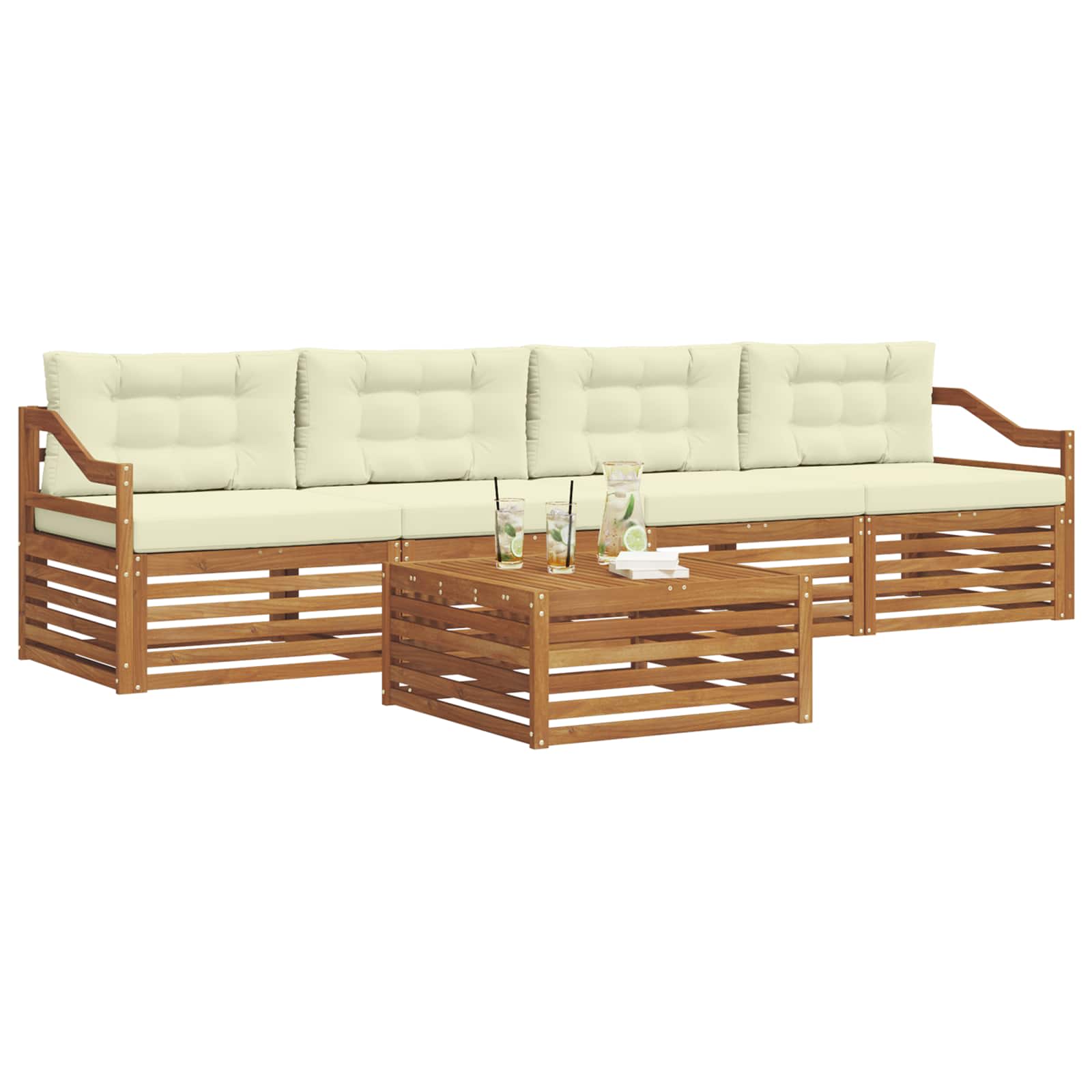 Set di divani da esterno con cuscino 5 pcs Naturale e Crema | homemem39