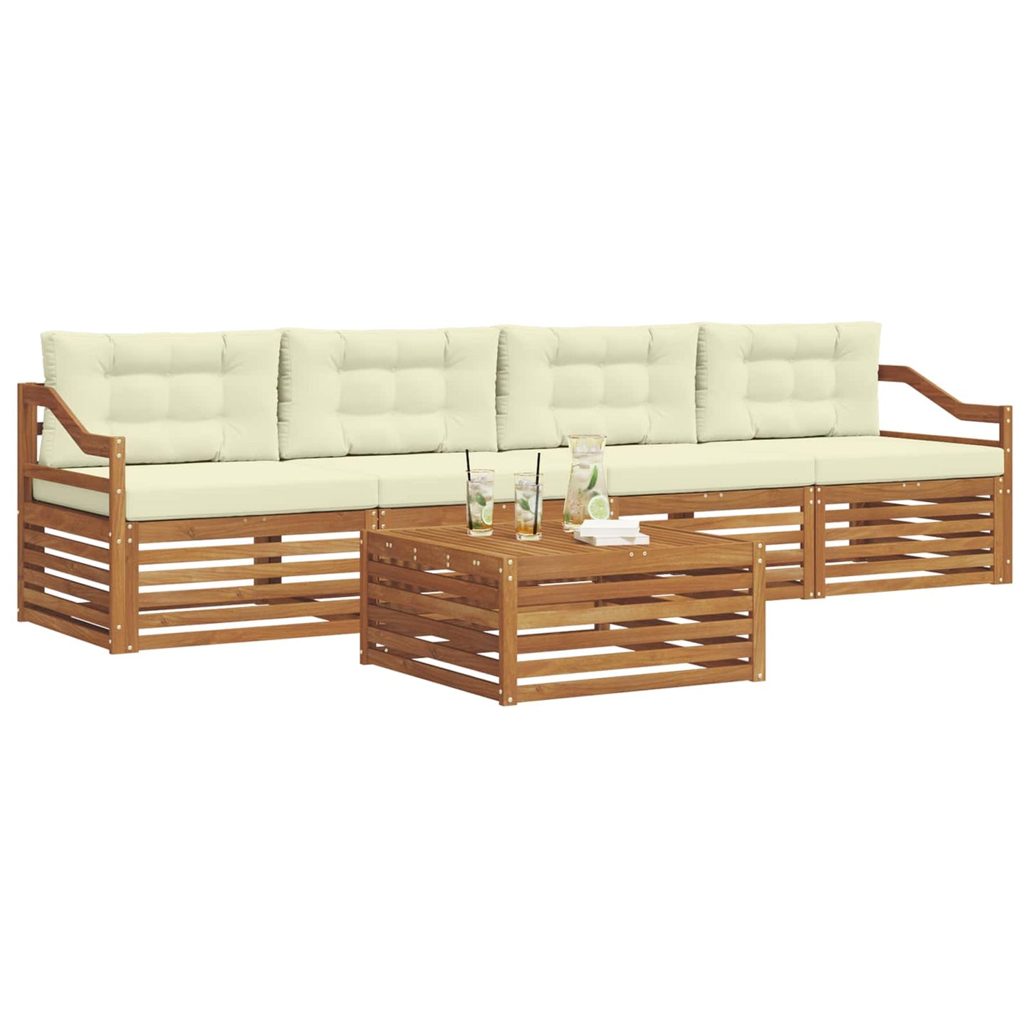 Set di divani da esterno con cuscino 5 pcs Naturale e Crema