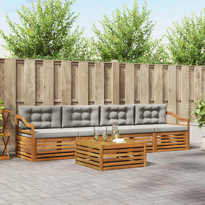 Set di divani da esterno 5 pcs Grigio Naturale e Chiaro