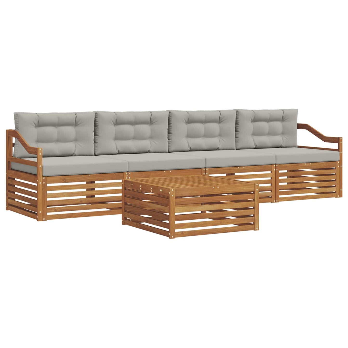 Set di divani da esterno 5 pcs Grigio Naturale e Chiaro