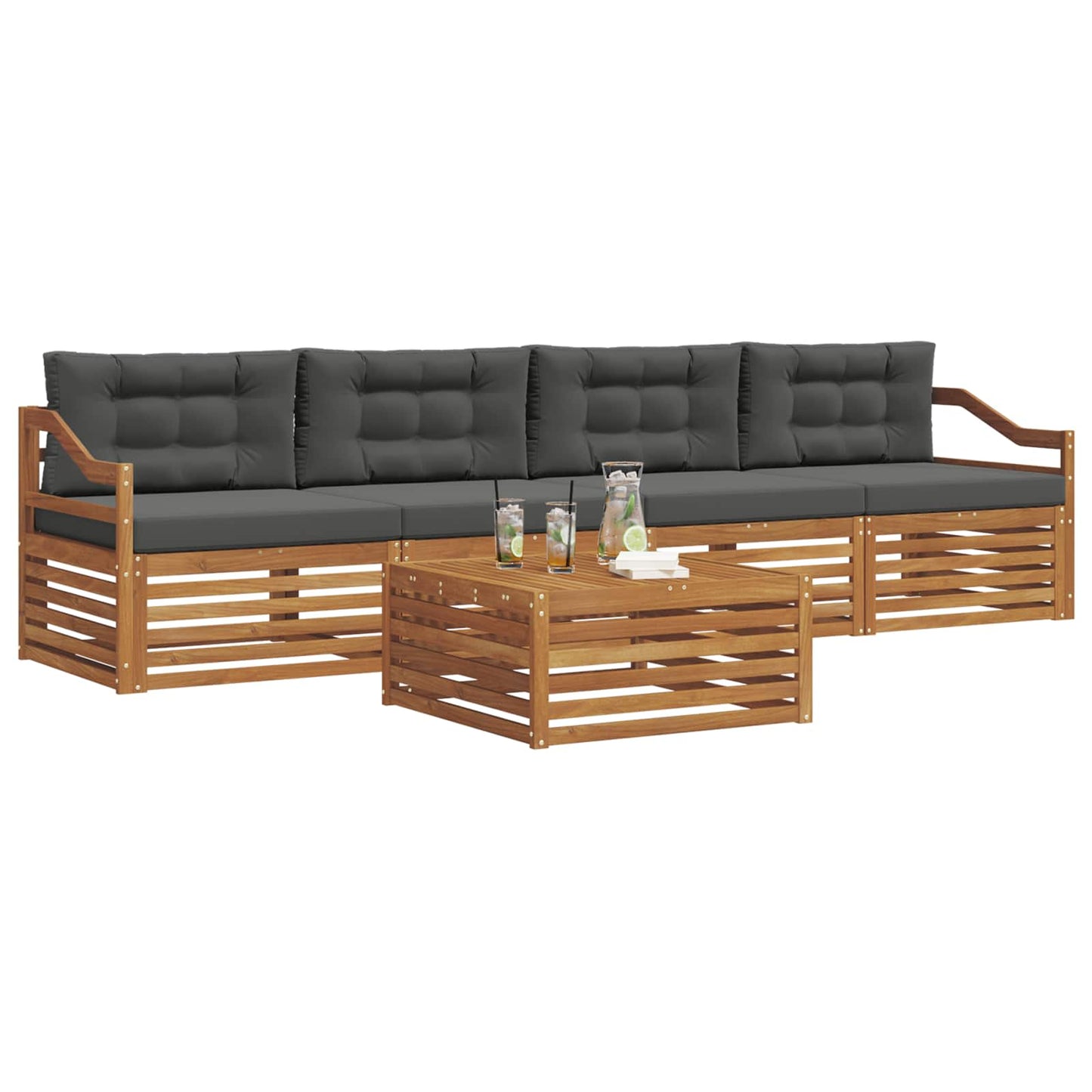 Set di divani da esterno con cuscino 5 pcs Naturale e Antracite | homemem39