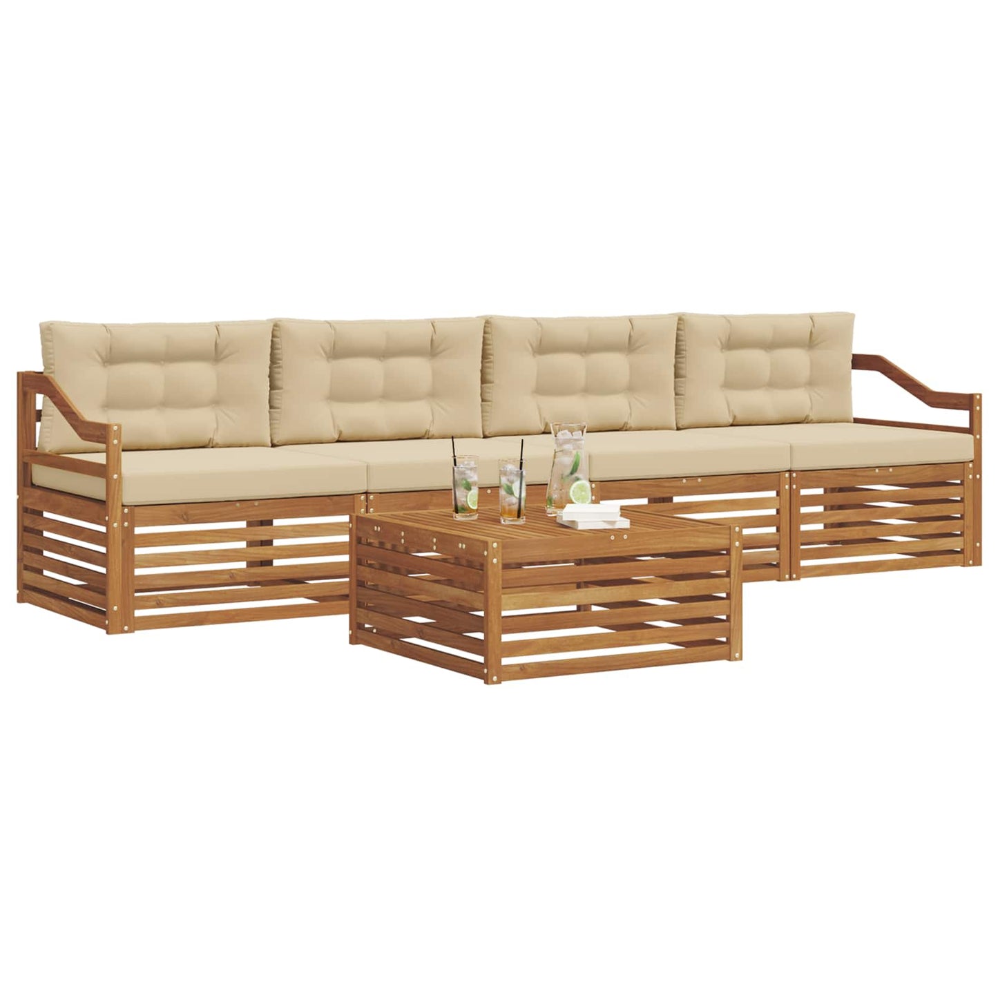 Set di divani da esterno con cuscino 5 pcs Naturale e Beige | homemem39