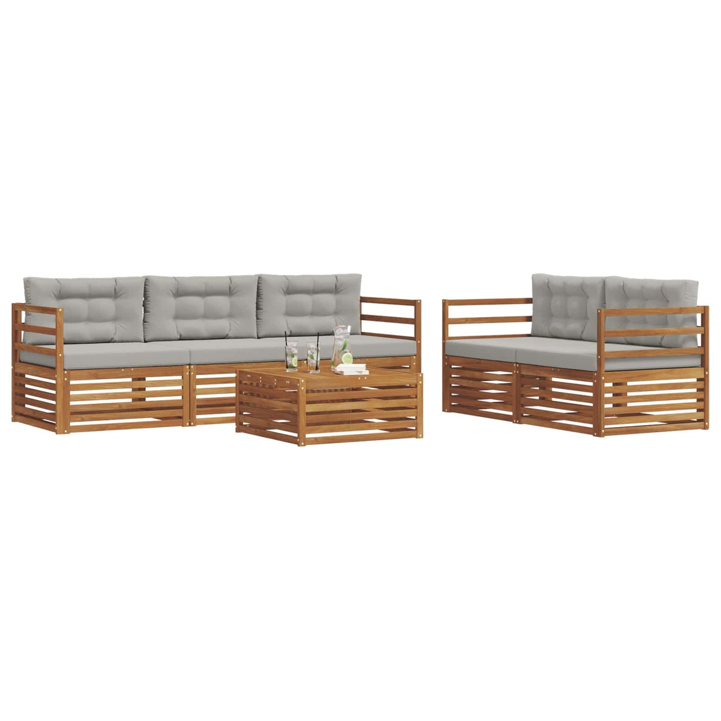 Set di divani da esterno 6 pcs Grigio Naturale e Chiaro
