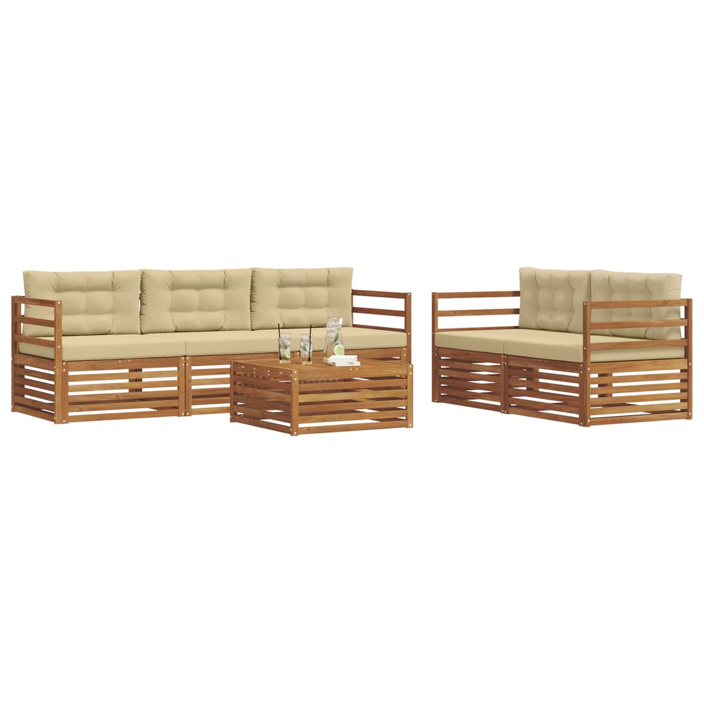 Set di divani da esterno con cuscino 6 pcs Naturale e Beige