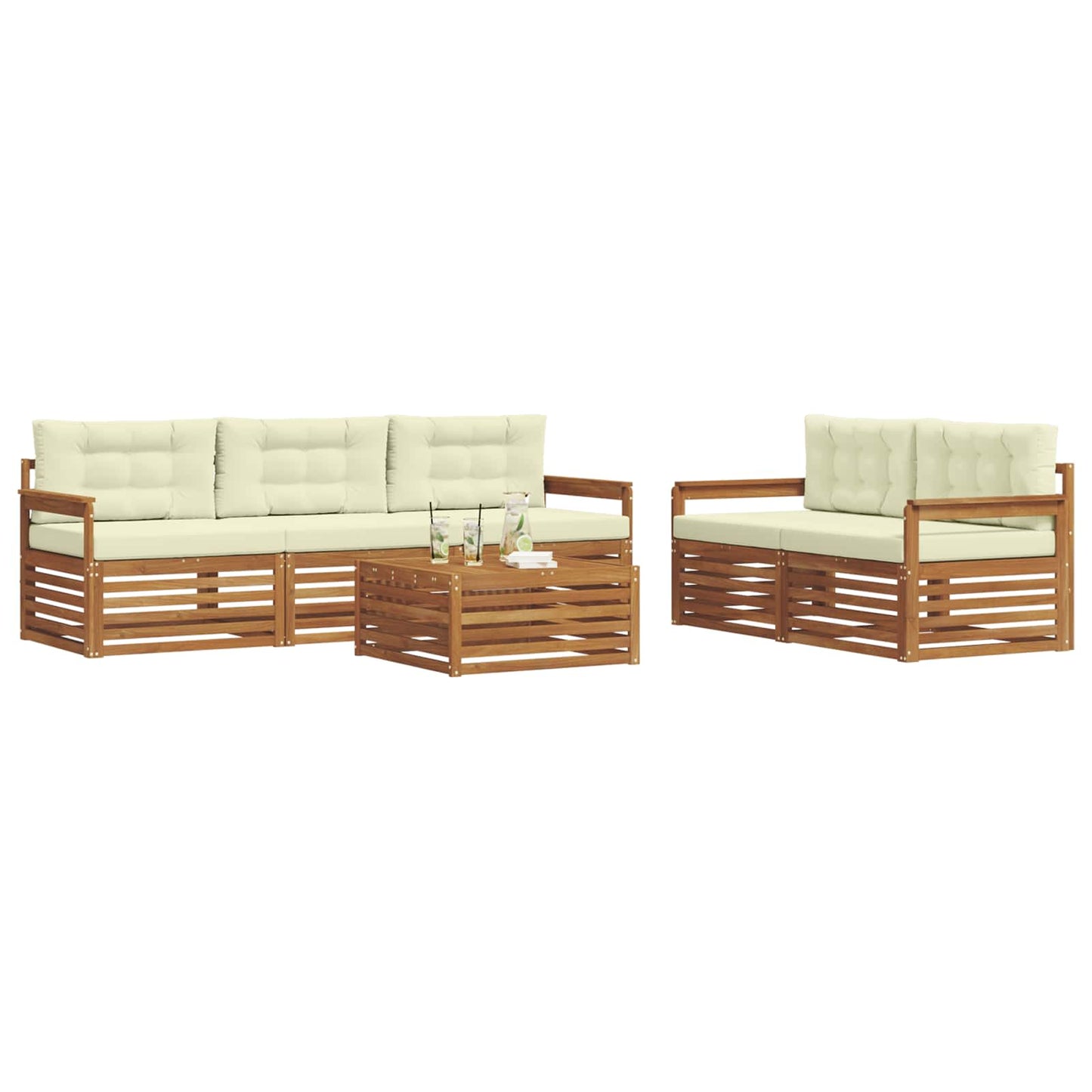 Set di divani da esterno con cuscino 6 pcs Naturale e Crema | homemem39