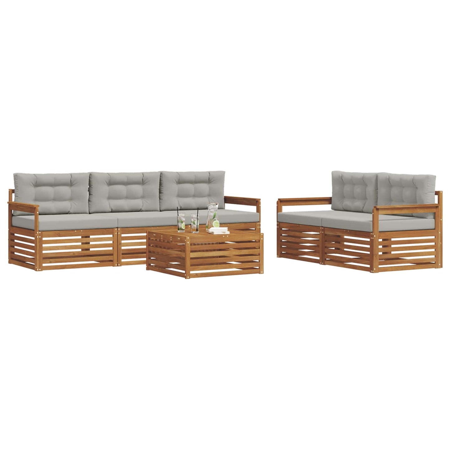 Set di divani da esterno 6 pcs Grigio Naturale e Chiaro