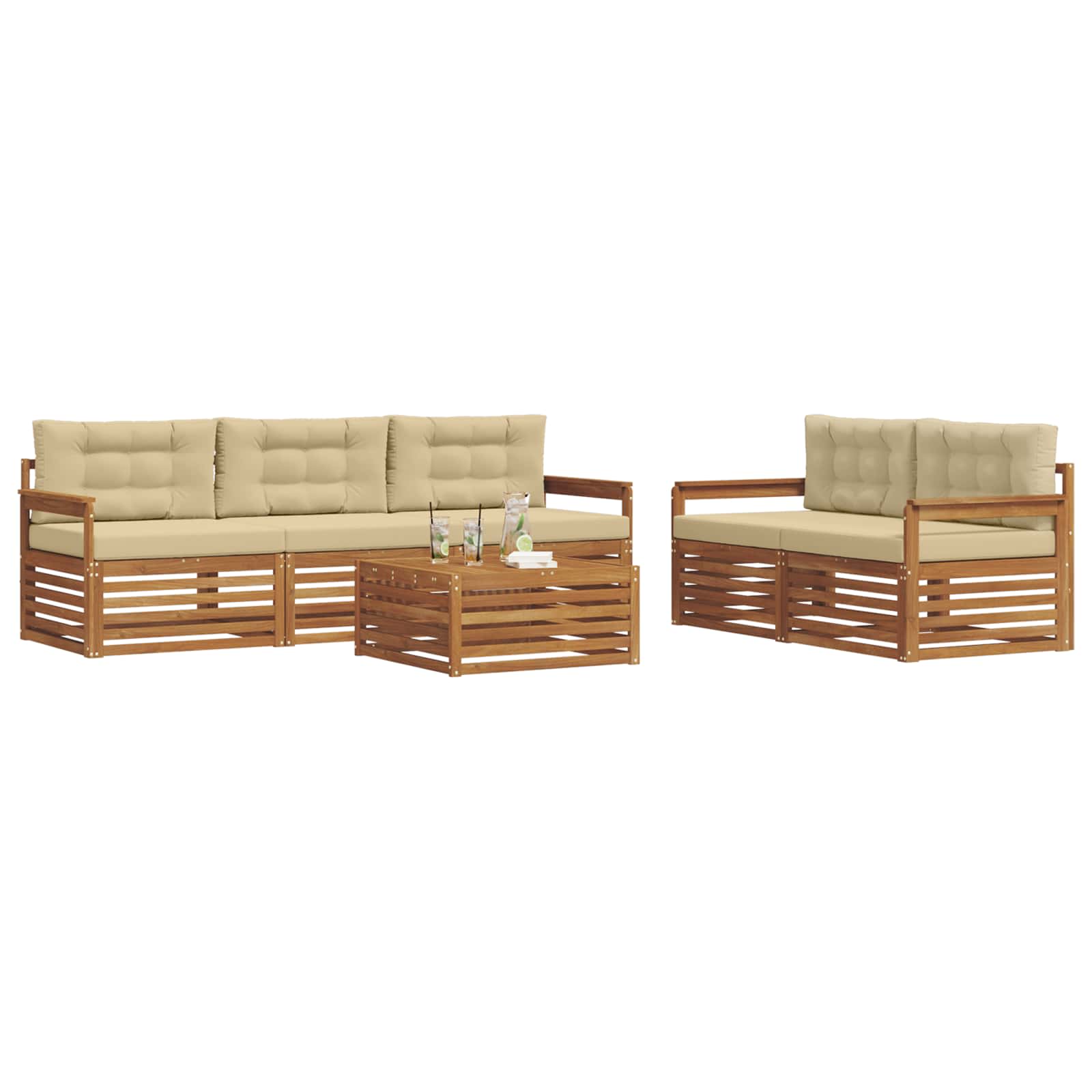 Set di divani da esterno con cuscino 6 pcs Naturale e Beige | homemem39