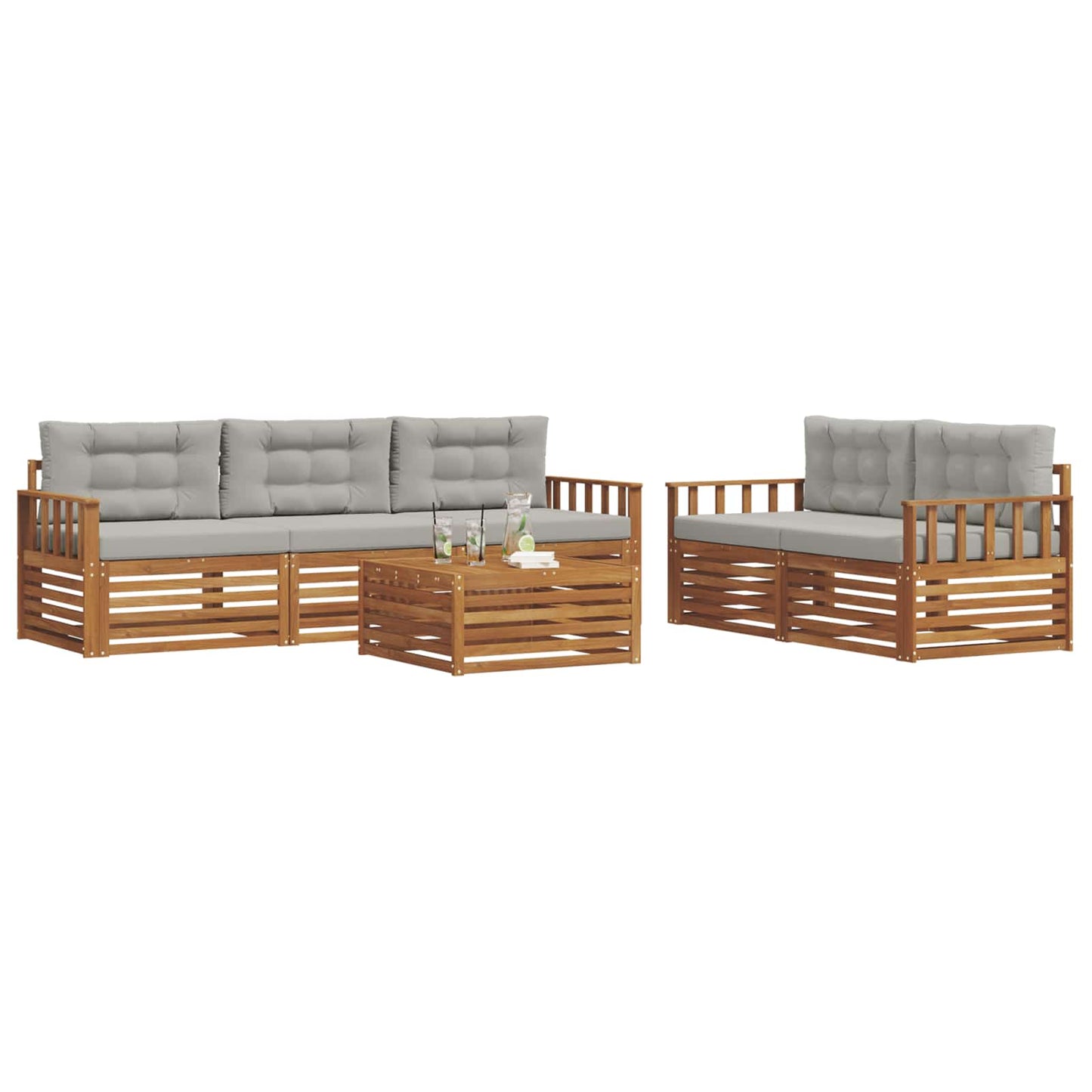 Set di divani da esterno 6 pcs Grigio Naturale e Chiaro