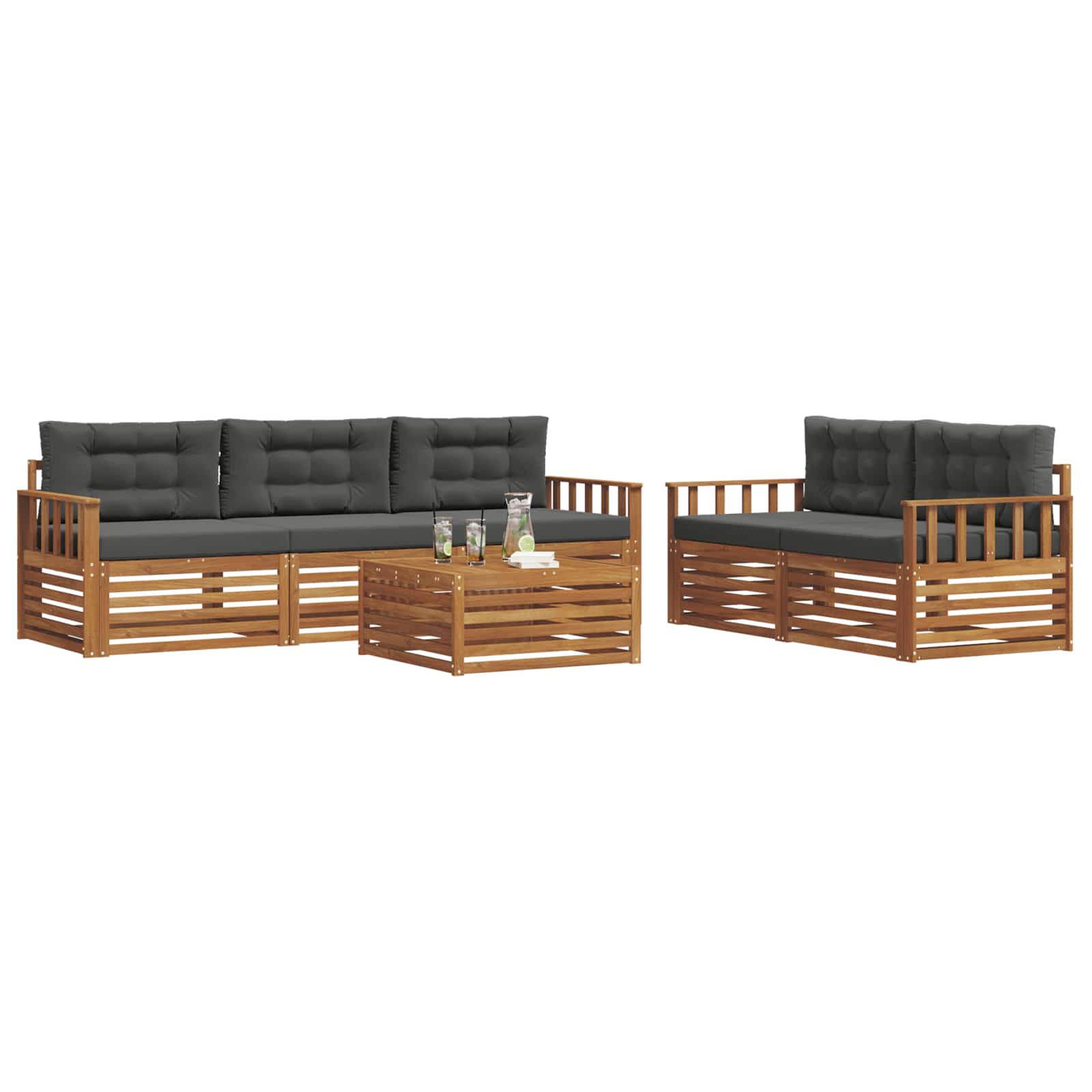 Set di divani da esterno con cuscino 6 pcs Naturale e Antracite | homemem39