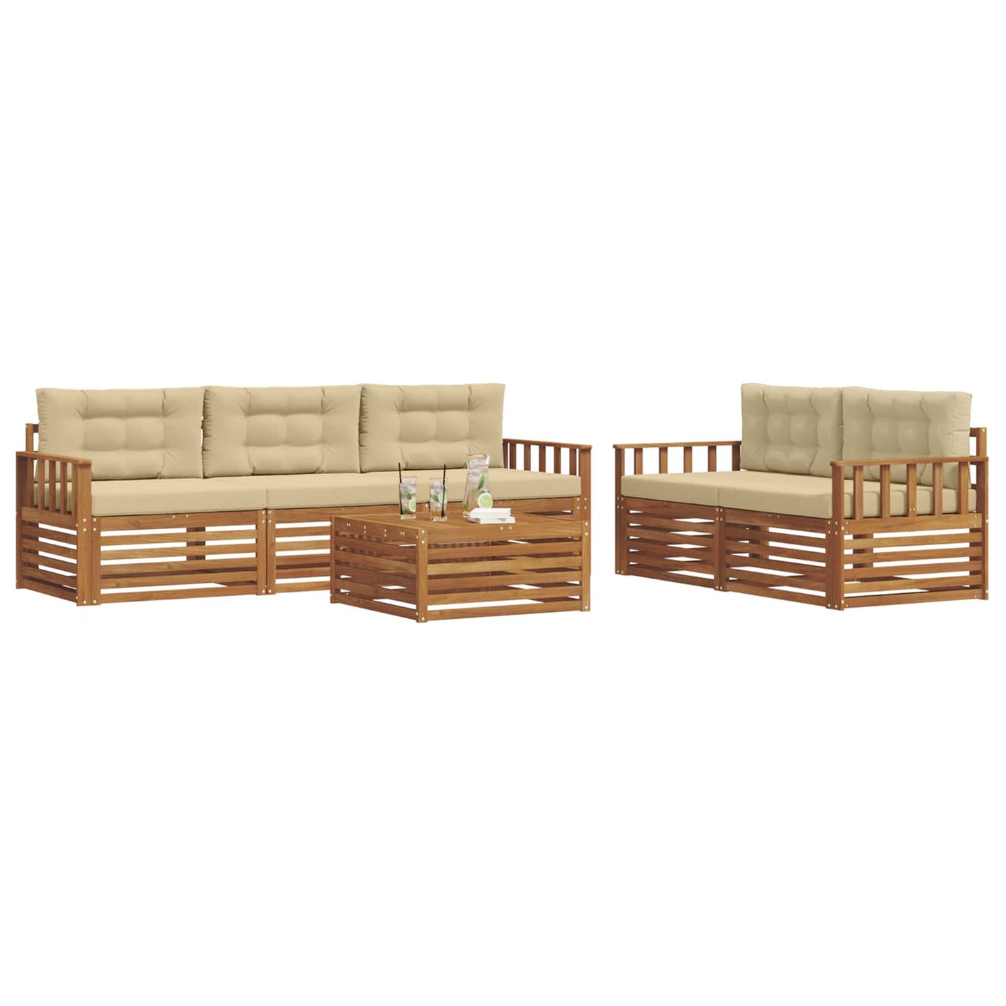 Set di divani da esterno con cuscino 6 pcs Naturale e Beige | homemem39