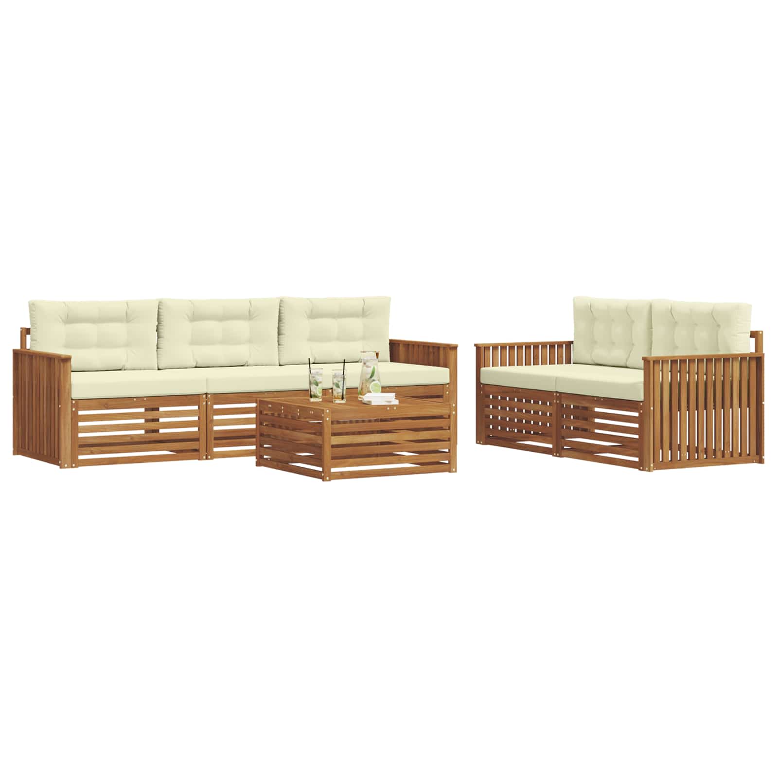Set di divani da esterno con cuscino 6 pcs Naturale e Crema | homemem39