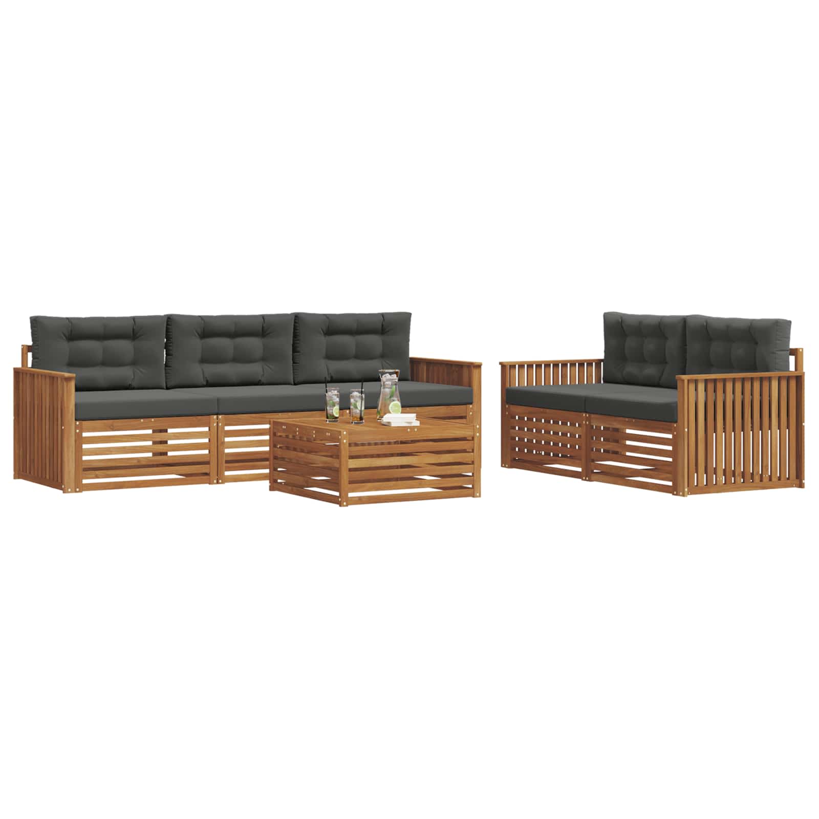 Set di divani da esterno con cuscino 6 pcs Naturale e Antracite | homemem39