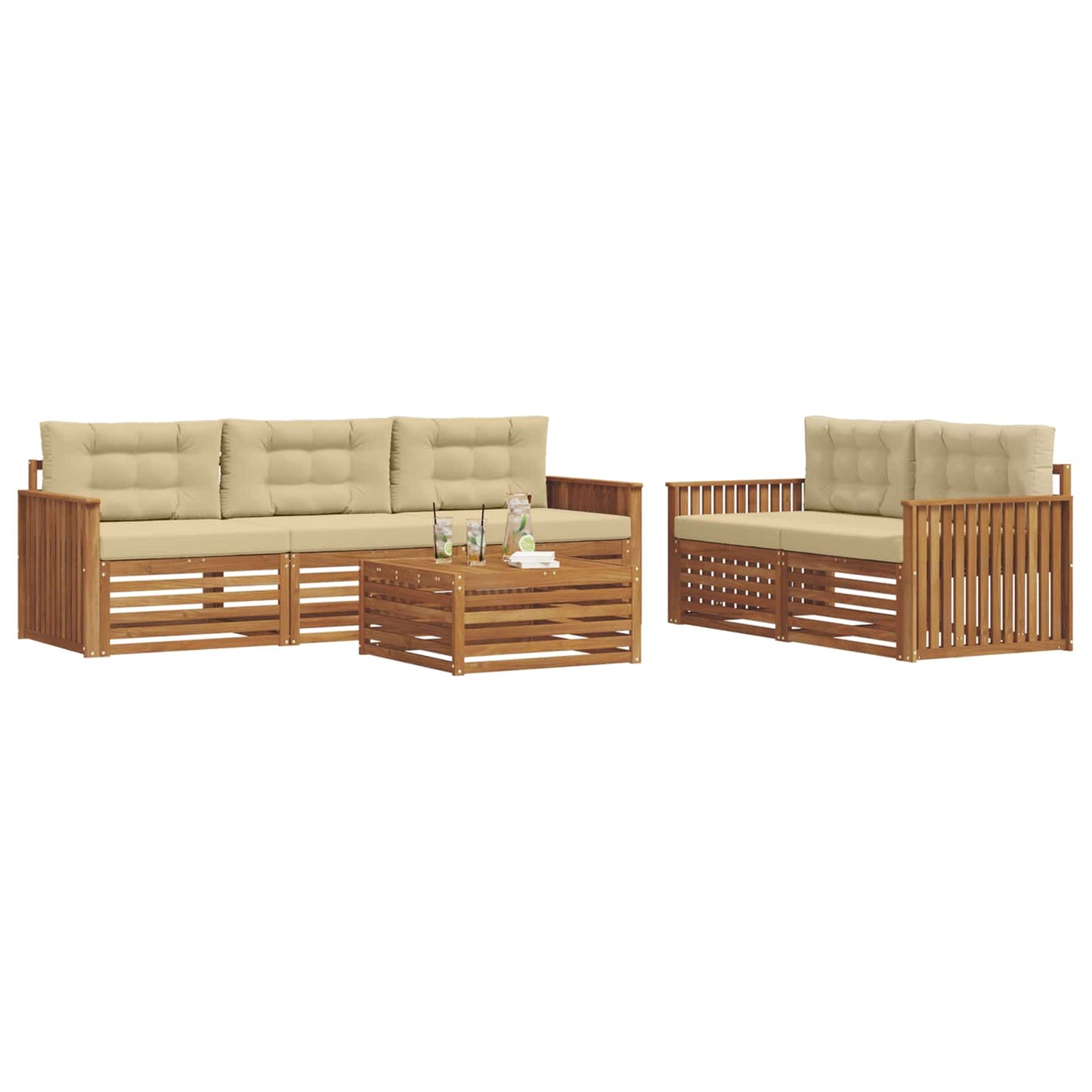 Set di divani da esterno con cuscino 6 pcs Naturale e Beige | homemem39