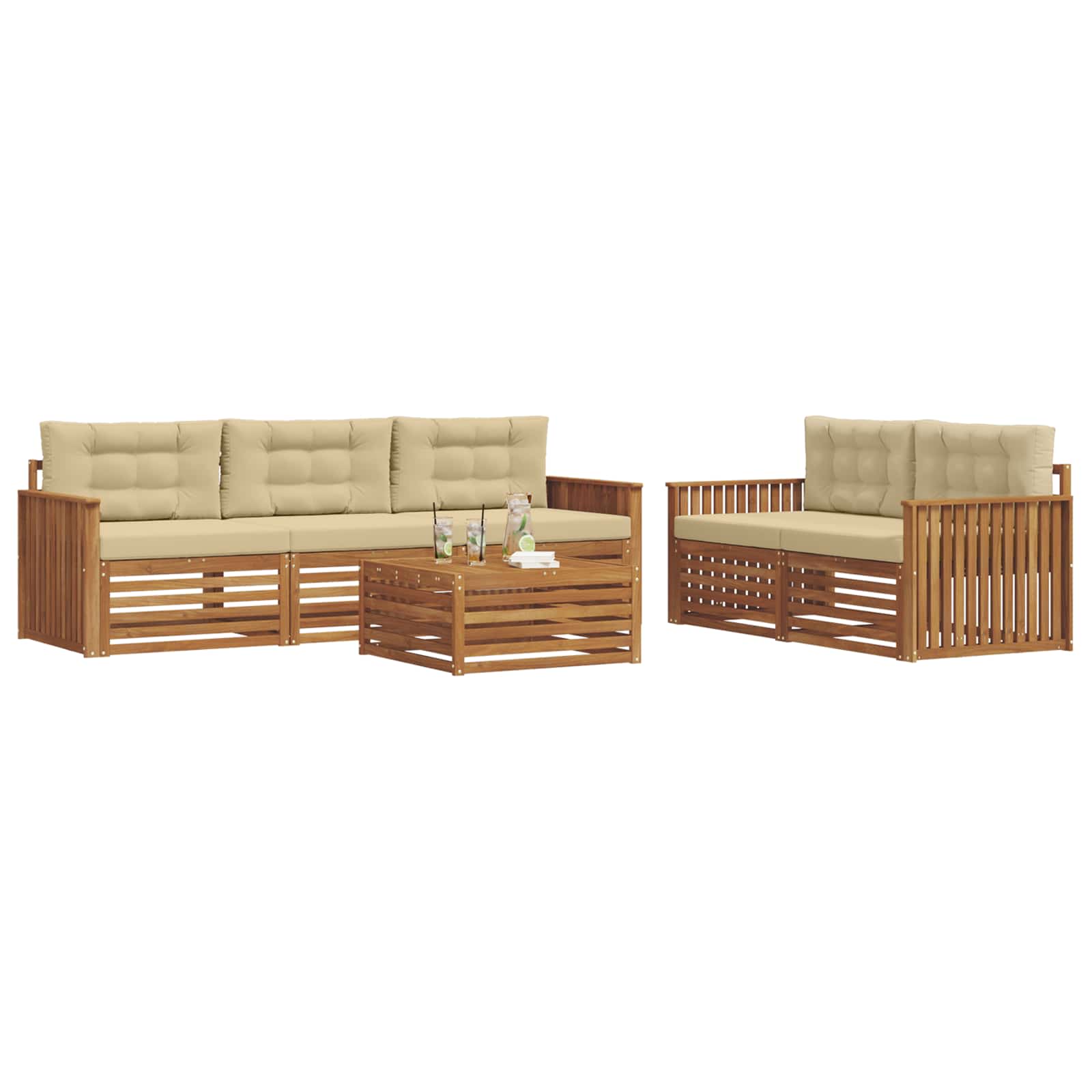 Set di divani da esterno con cuscino 6 pcs Naturale e Beige | homemem39