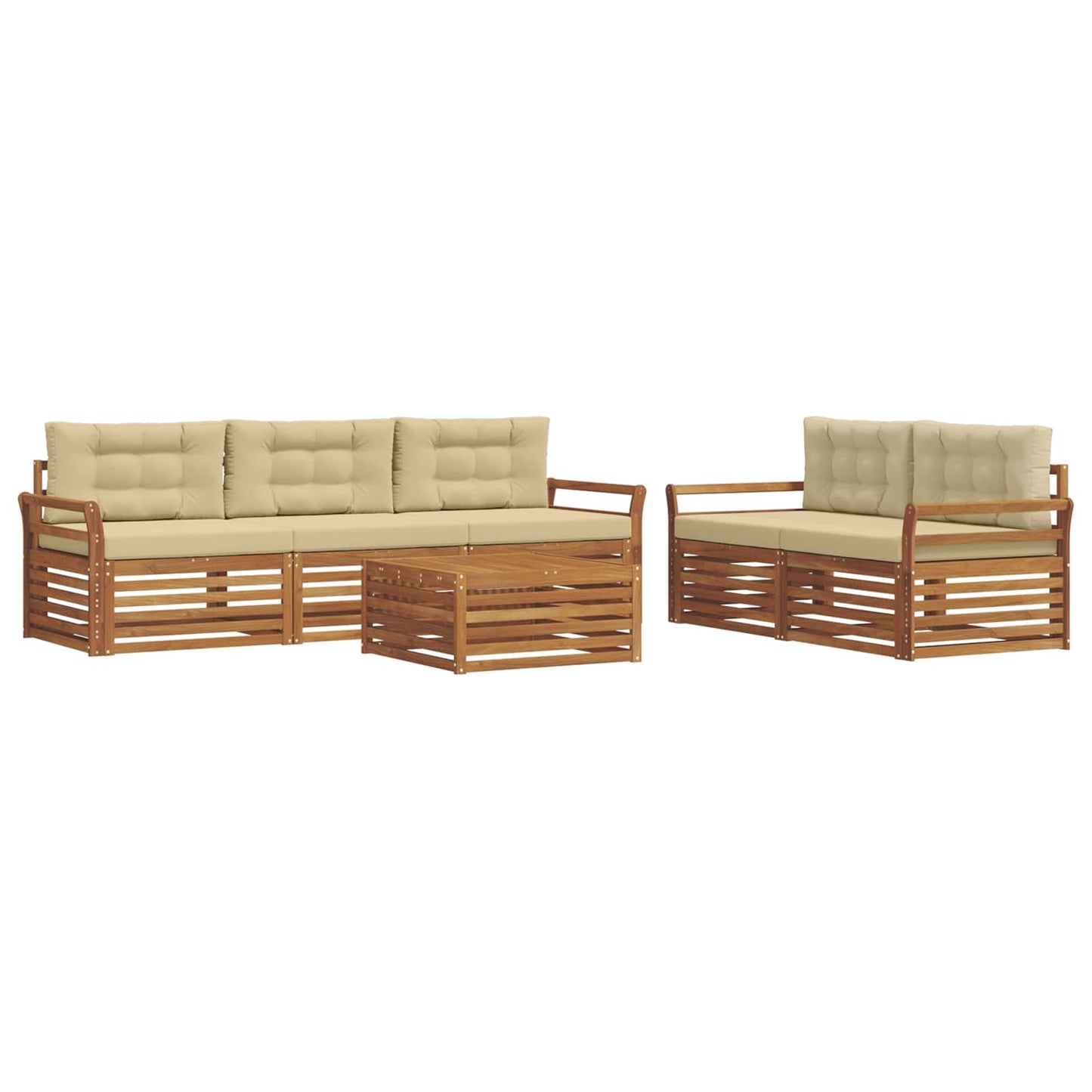 Set di divani da esterno con cuscino 6 pcs Naturale e Beige | homemem39
