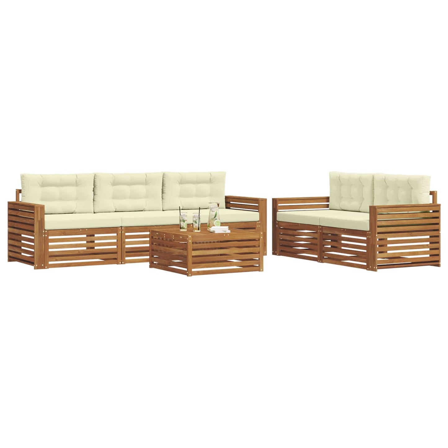 Set di divani da esterno con cuscino 6 pcs Naturale e Crema | homemem39
