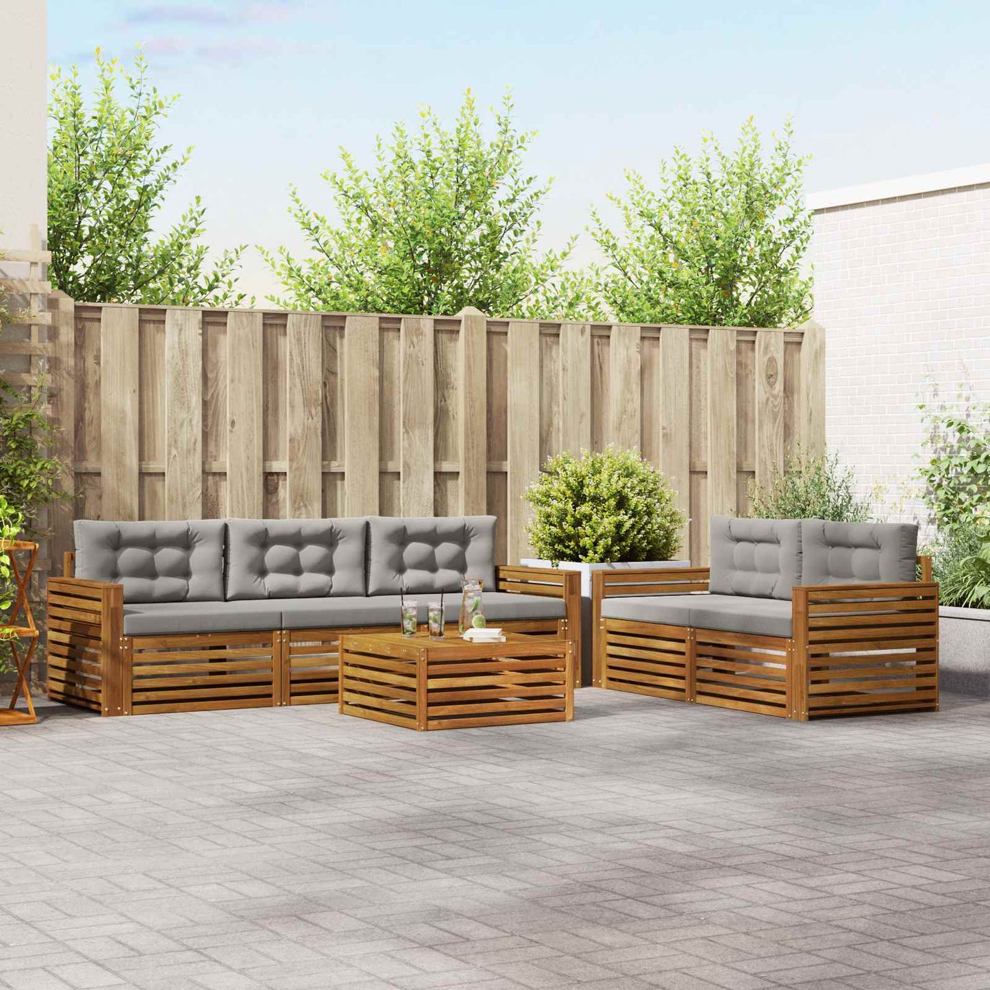 Set di divani da esterno 6 pcs Grigio Naturale e Chiaro