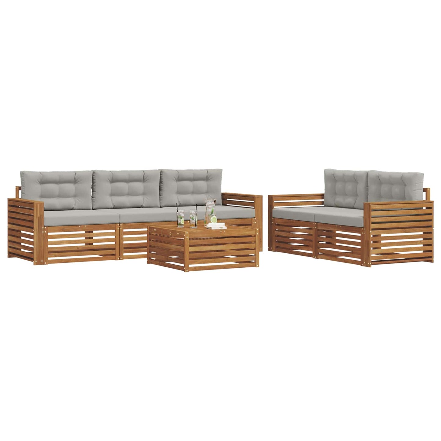 Set di divani da esterno 6 pcs Grigio Naturale e Chiaro | homemem39