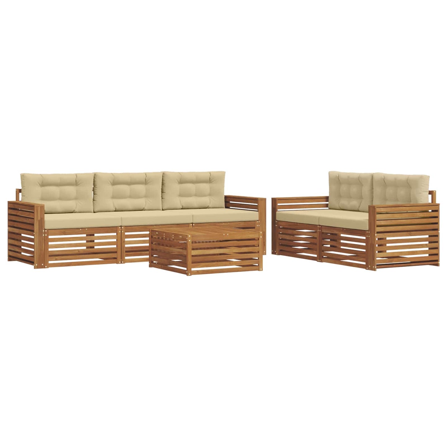 Set di divani da esterno con cuscino 6 pcs Naturale e Beige | homemem39