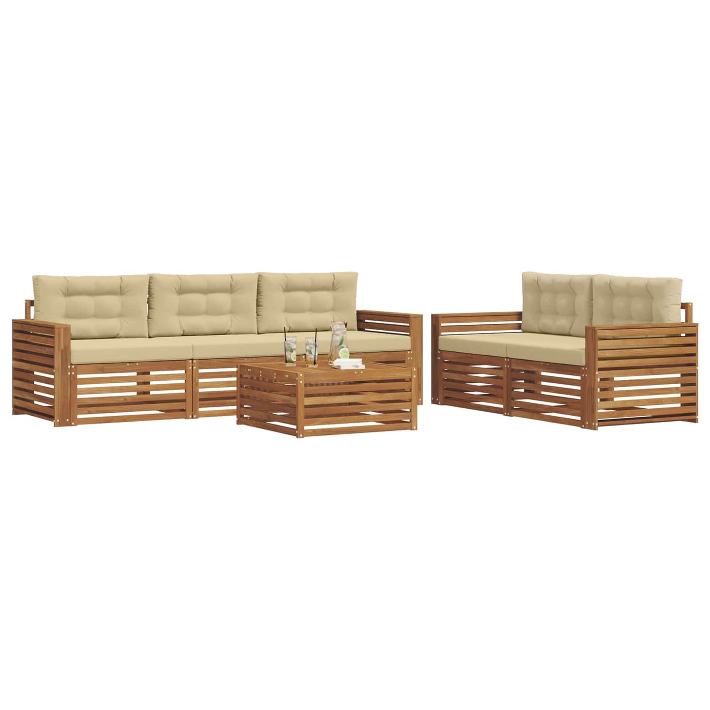 Set di divani da esterno con cuscino 6 pcs Naturale e Beige